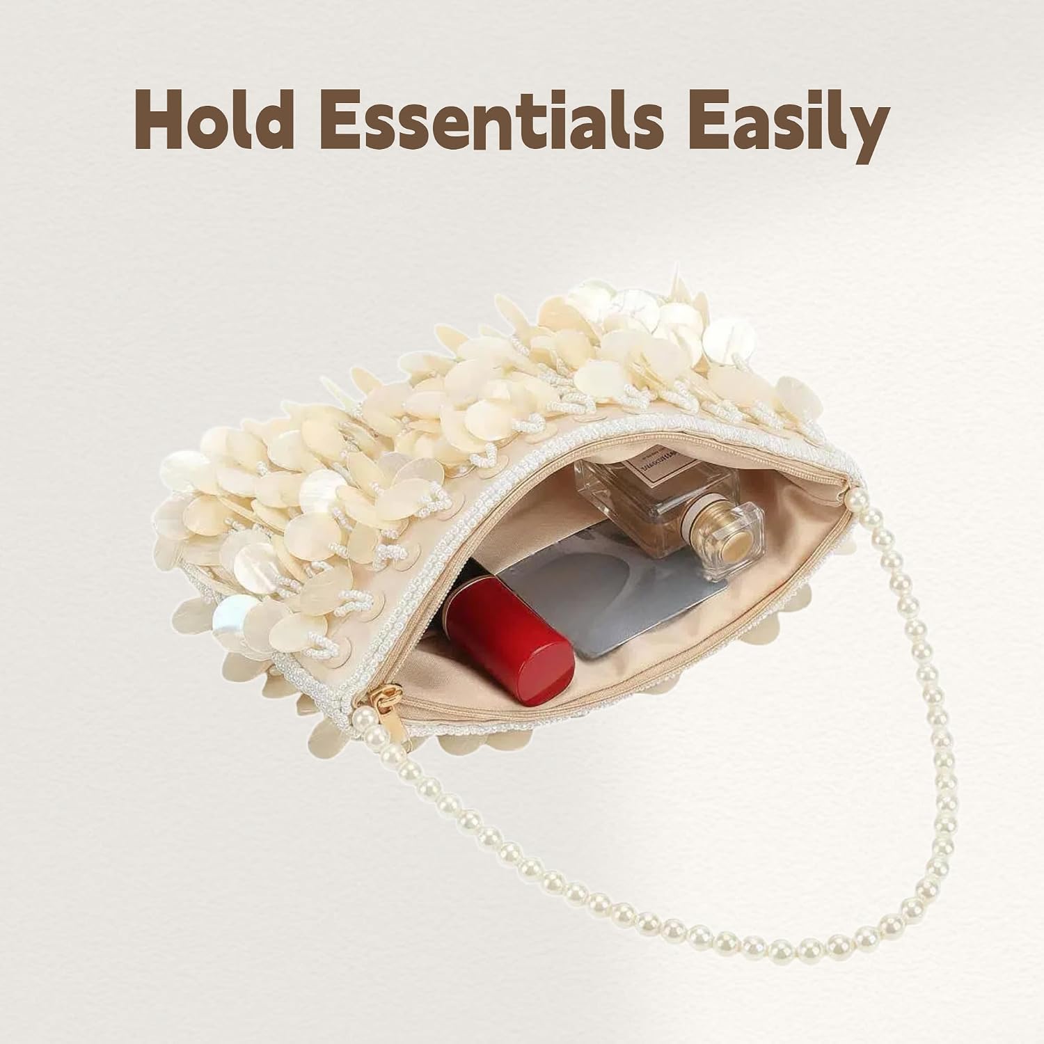 Shell Sequin Evening Bag Sparkly Clutch Purse with Pearl Handle & Chain Formal Wedding Prom Bridesmaid Handbag