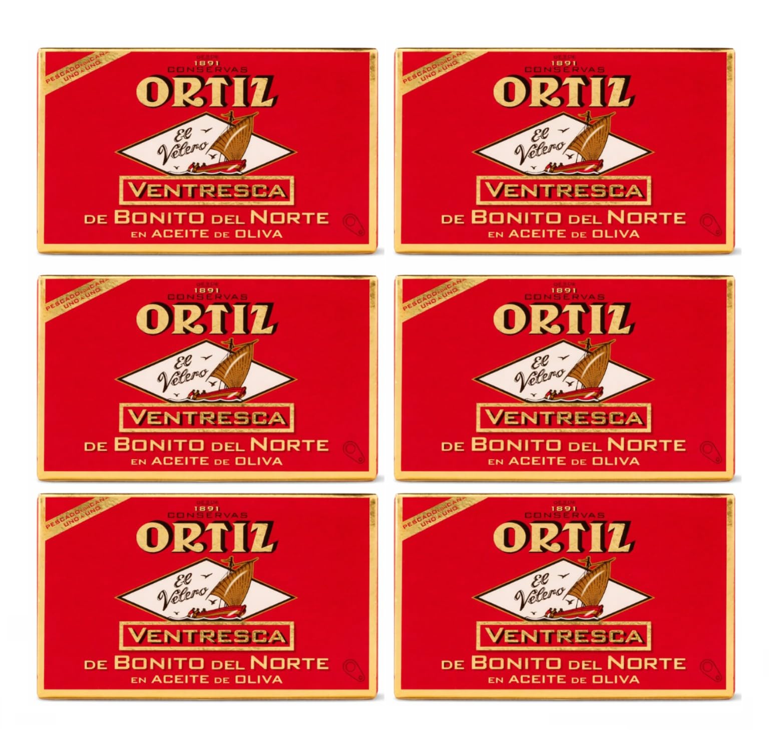 Ortiz Ventresca Bonito del Norte Weisser Thunfisch in Olivenöl Spanien inkl. FeinWert E-Book (6 x 110g)