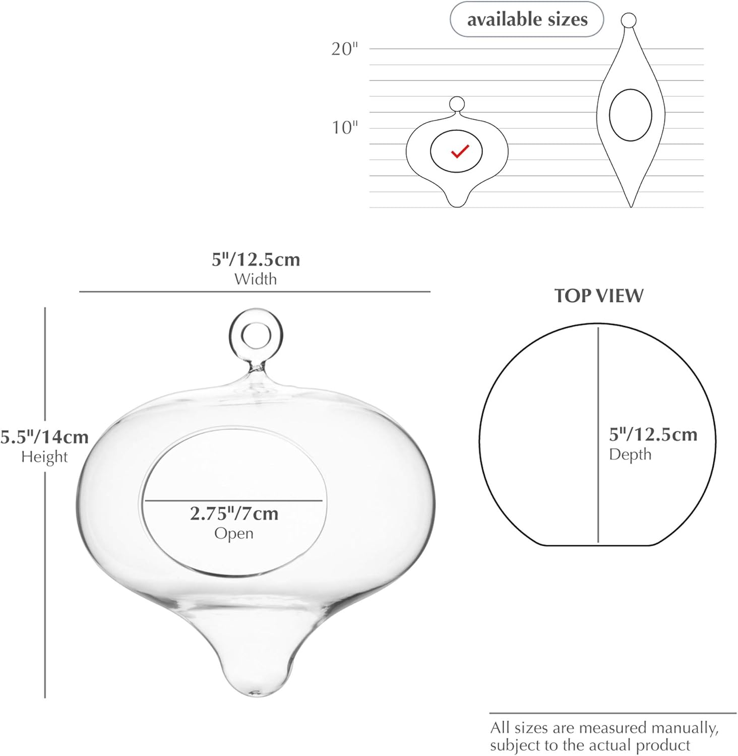 WGV Glass Hanging Plant Terrarium, Width 5, Height 6, Turnip DIY Air Planter Clear Tea light Votive Candle Holder, Garden Outdoor Decor, 1 Piece
