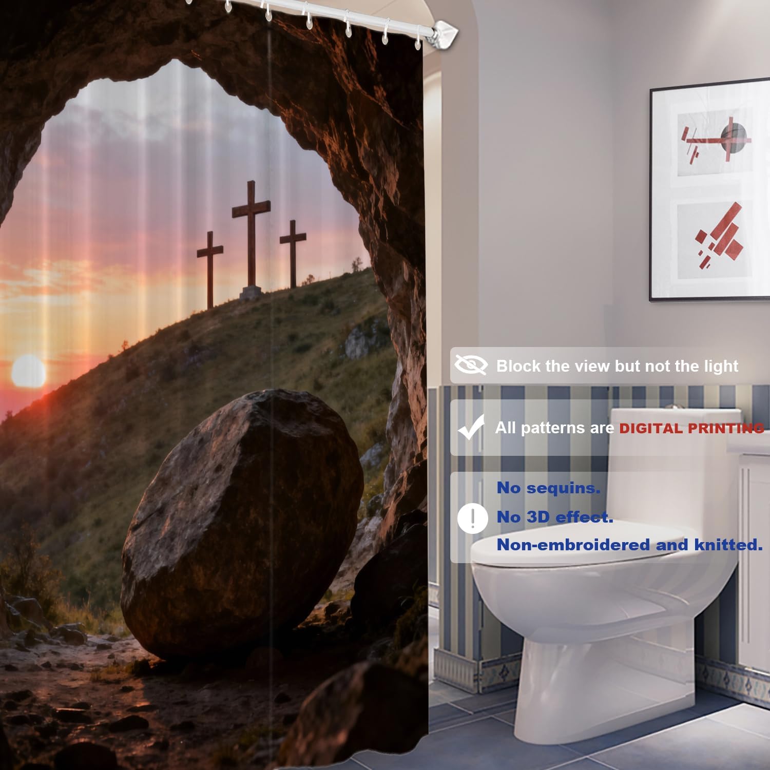 Batmerry Brown Christian Christian Decor Shower Curtain, Risen Bathroom Decor Polyester Fiber Plastic Rings Quick-Drying Waterproof for Bathtubs/Bathroom, 72x72 inches