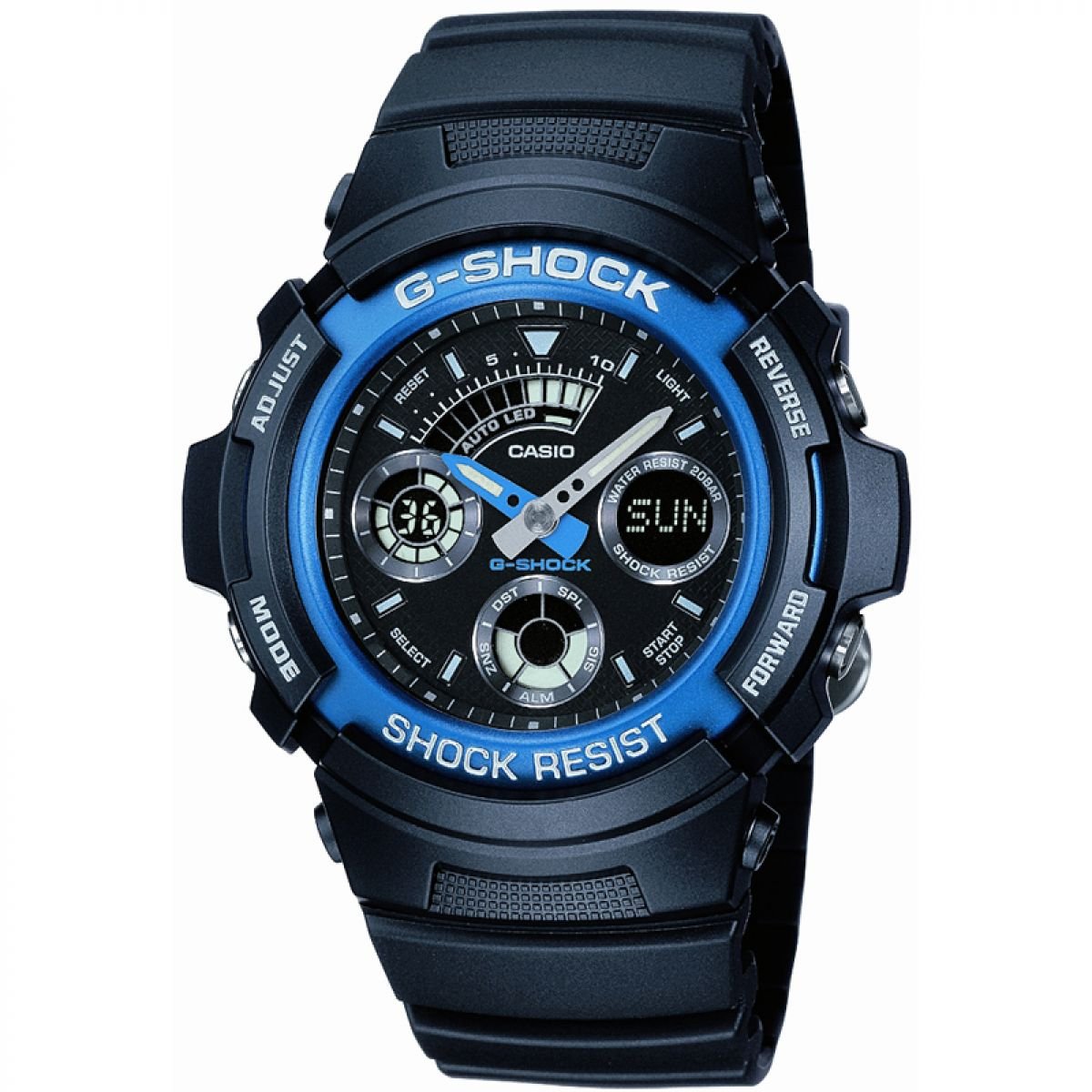 Casio Orologio Quarzo Uomo, misura cassa 46.00mm con quadrante Nero Analogico e Digitale e cinturino Nero in Rubber Strap AW-​591-​2AER