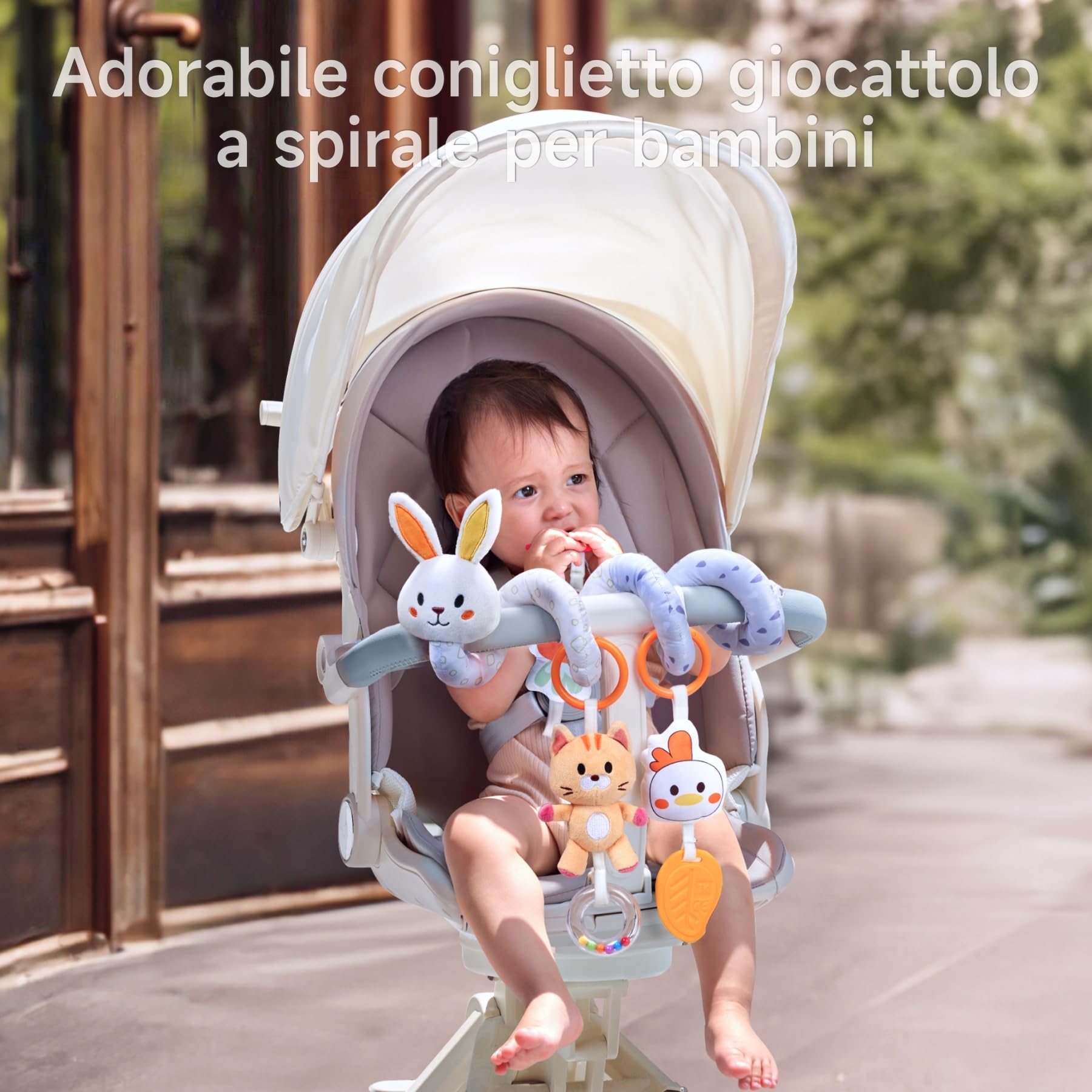 TUMAMA Kids Giochi a Spirale Passeggino Neonato, Giocattolo Neonati 0 3 6 Mesi, Regali Nascita Bimba, Sonaglio Neonato Femmina Giochi Neonati - Coniglia