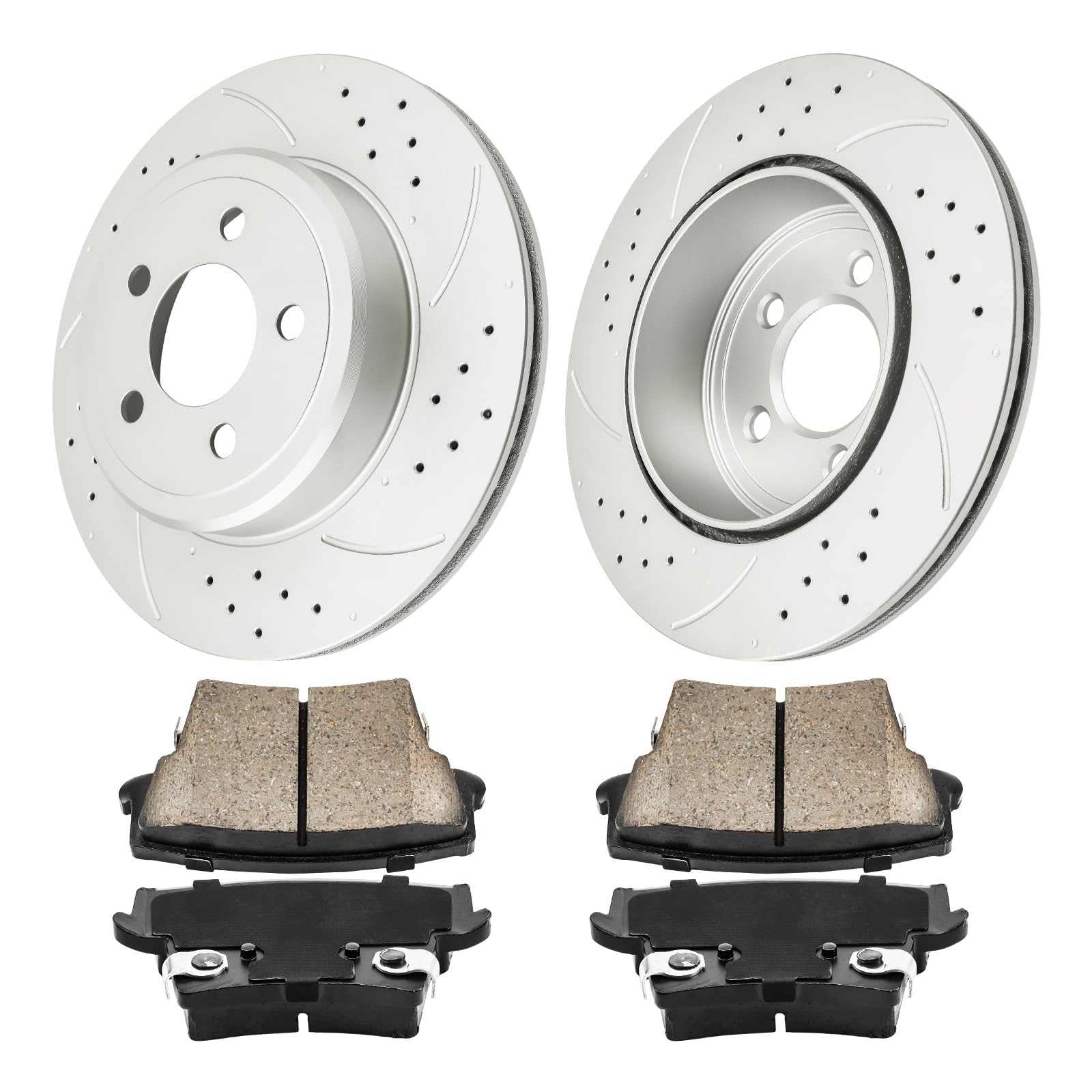 PHILTOP 53024+D1057 Rear Drilled and Slotted Disc Brake Rotor and Ceramic Brake Pad Set Kit For Charger 2007-2018, 300 2005-2018, Challenger 2009-2018, Magnum 2005-2008, Brake Kit, 6pcs