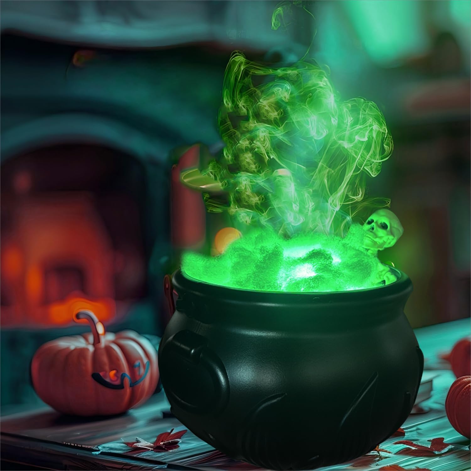 Halloween Indoor/Outdoor Decorations – Cauldron with Skeleton Decoration – Black Witch Themed Dining Table Halloween Party Decor (Witch’s Cauldron)