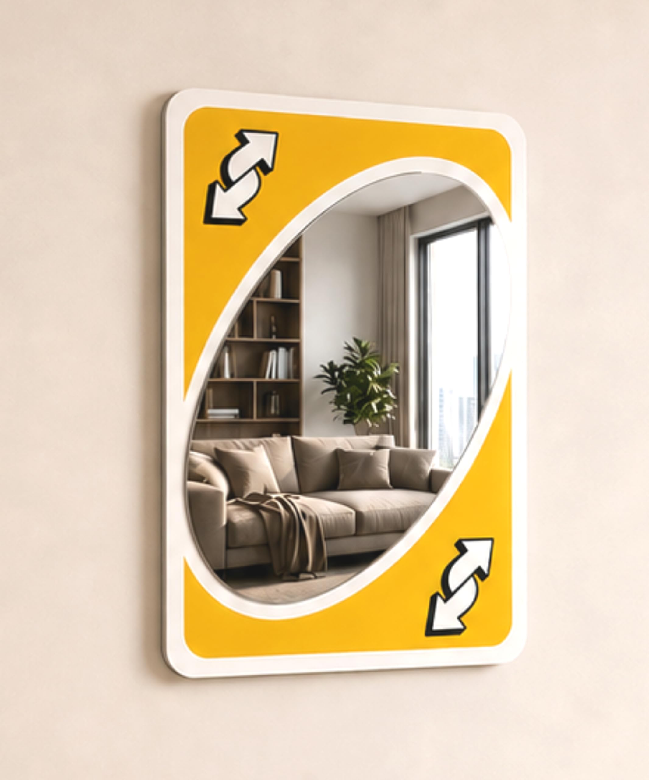 AD INFINITUM® Multilayer Wooden Wall Art With Mirror Hanging Decor for Contemporary Home, Bedroom, Living Room, Office etc., (UNO_Reverse_Yellow mirror)-image-4