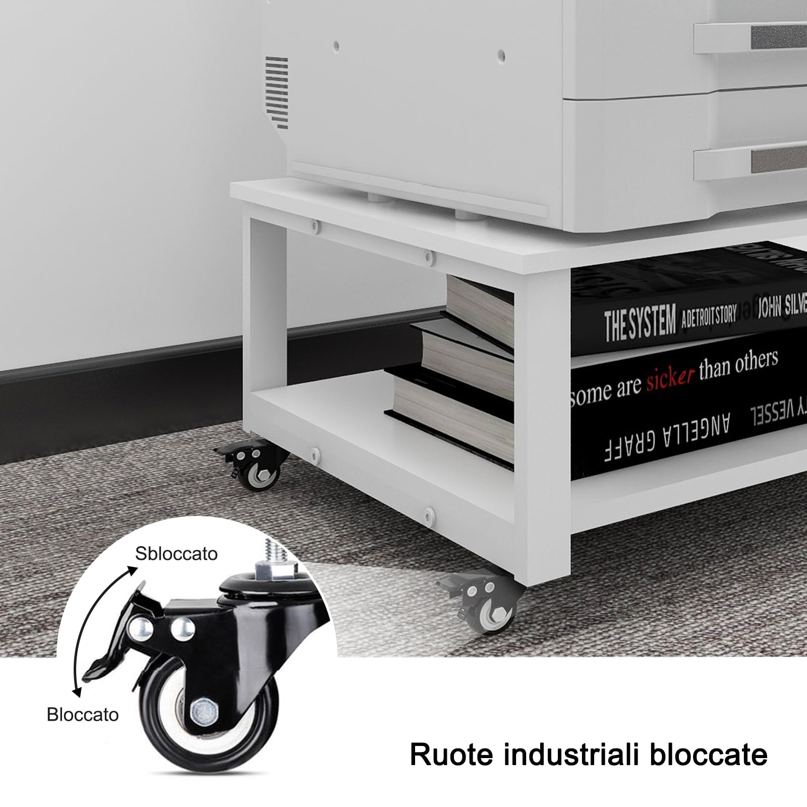 PUNCIA Supporto per Stampante a 2 Livelli Mobili per Stampanti 60x60x32,5CM Tavolo Scorrevole Gravosi Carrello Mobile Sotto il Tavolo con Rotelle Ripiano di Stoccaggio per Ufficio e Casa (Bianco)