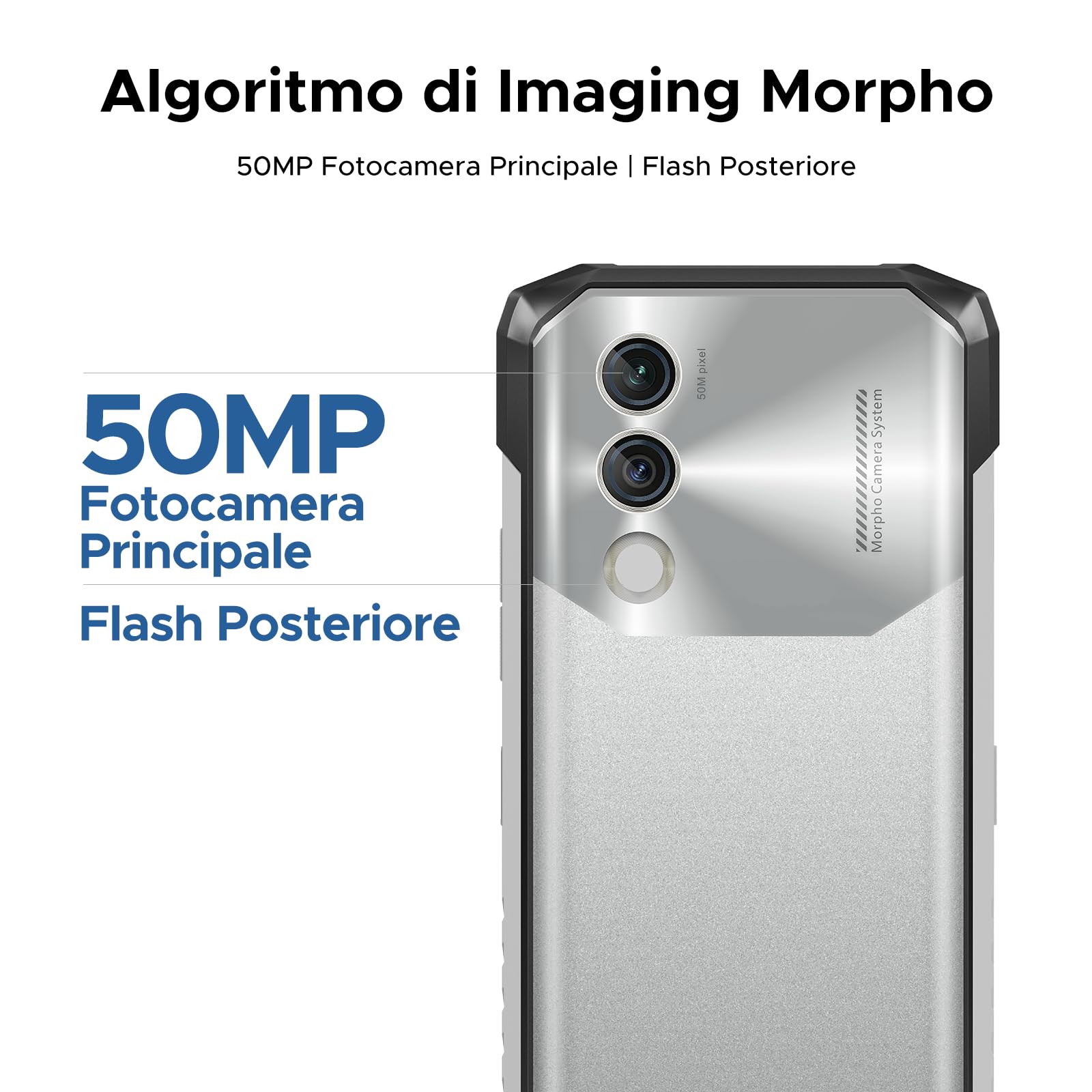 DOOGEE Blade10 Power Rugged Smartphone, 24(6+18) GB+256GB, 10300mAh, Smartphone Rugged 90Hz 6.6” HD+ IPS, Octa Core Android 14, 50MP+8MP, Triple Card Slot, Fingerprint ID/Face Unlock/NFC/OTG, Argento