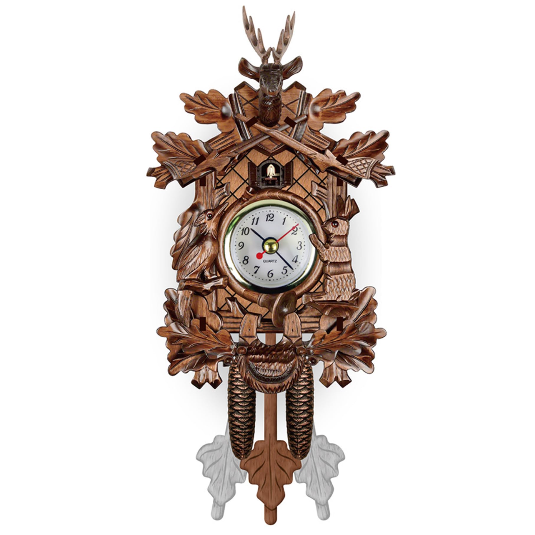 fkngcp Cuckoo Clocks for Wall, Wooden Pendulum Clock, Vintage Bird Clock with Adjustable Button, Battery Operated Hanging Cuckoo Pendulum for Living Room DecorCuckoo Clocks for Wall