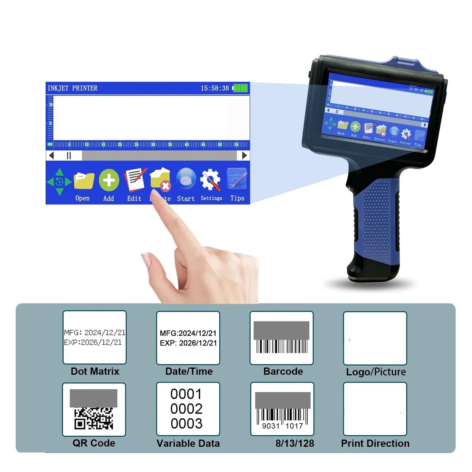 Imprimante Jet d'encre Portable, Imprimante À Jet d'encre Portable 12,7 Mm QR Code Code-Barres Numéro De Lot Date D'identification D'expiration Étiquette,pour l'étiquette