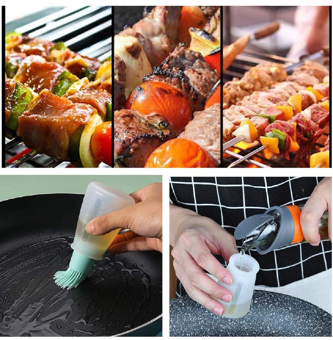 Luffa Elves BBQ Oil Bottle Brush? 4 Silicone Oil Bottles with Brushes and Silicone Soy Sauce Bottles for Oil, Honey, Vinegar