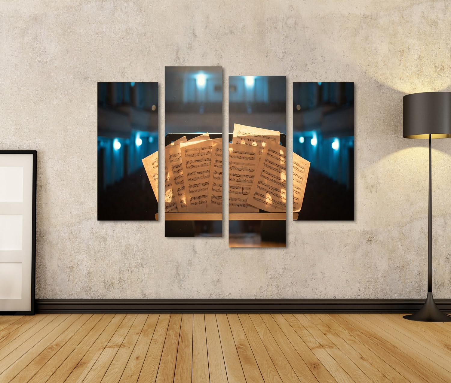 islandburner Cuadro sobre lienzo, diseño de partituras dramáticas para sala de estar para los amantes de la música, 4 piezas