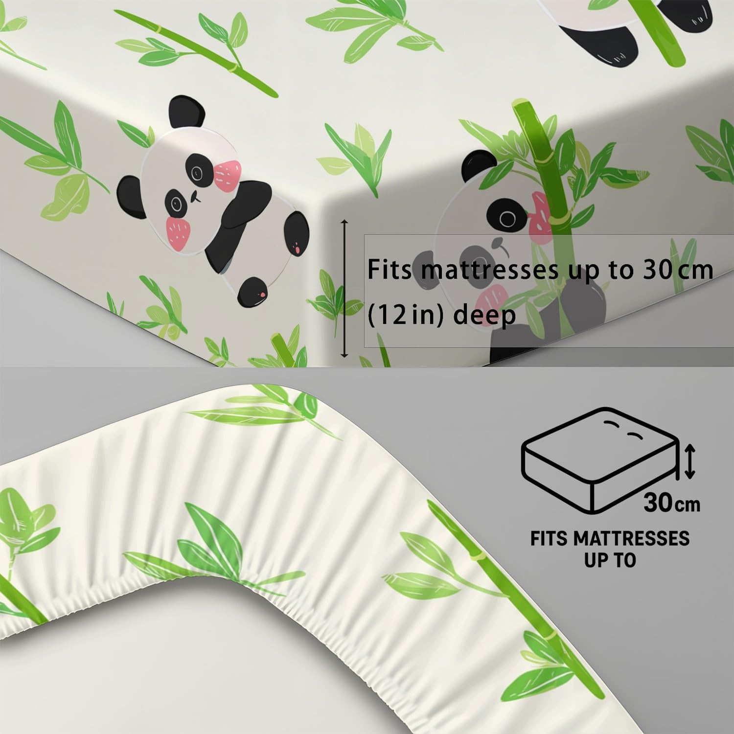 Cartoon Panda Spannbetttuch Süß Großer Panda Tiere Bambuswald Spannbettlaken 200 x 200 x 30 cm 3teilig Mikrofaser Bettwäsche Set mit 2 Kissenbezüge 80 x 80 cm Kein Flachbettlaken