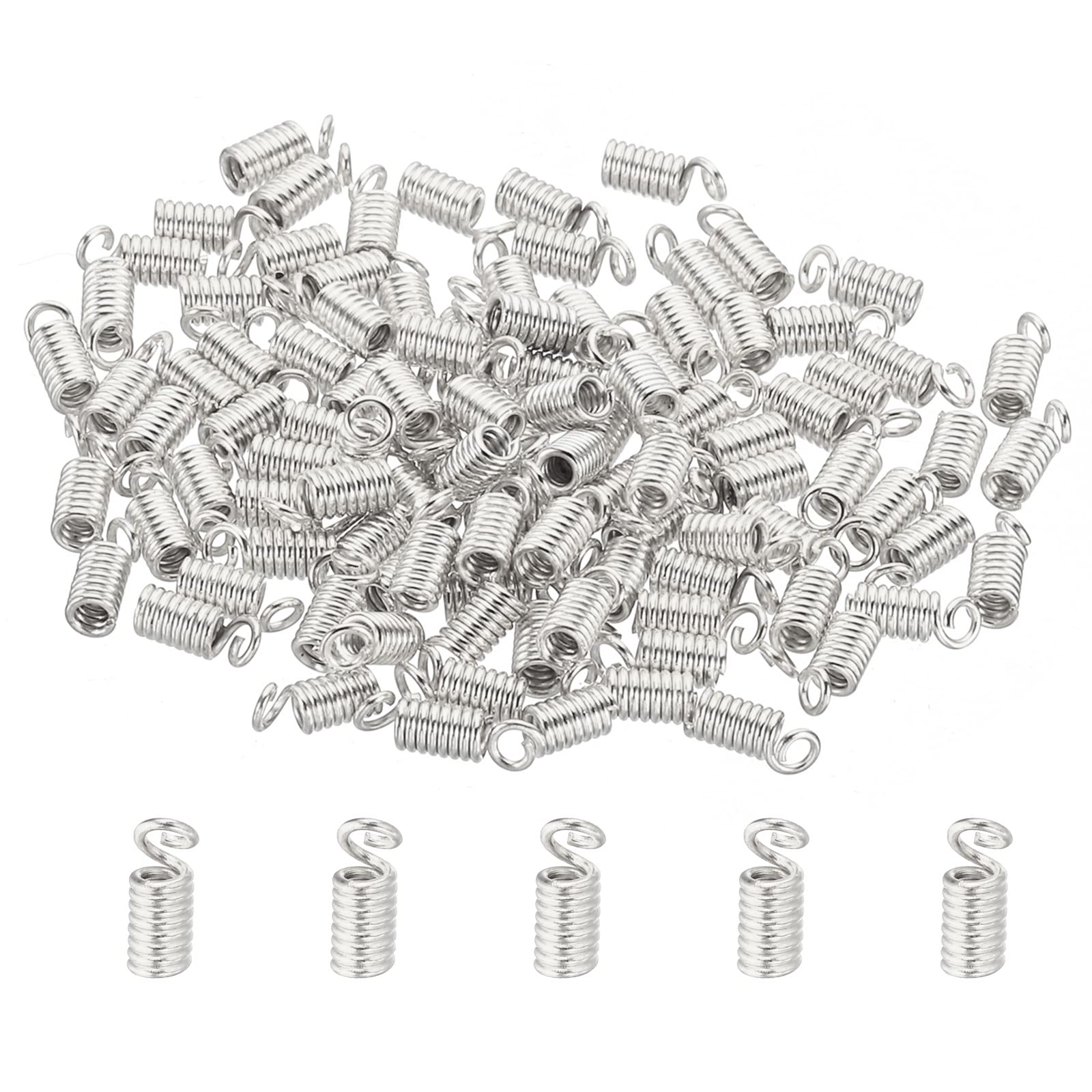 PATIKIL Cord End Caps, 100Pcs 3x7mm Metal Spring Coil End Tips Crimp Terminators Caps for Jewelry Making Bracelets Necklace DIY Crafting, Silver White