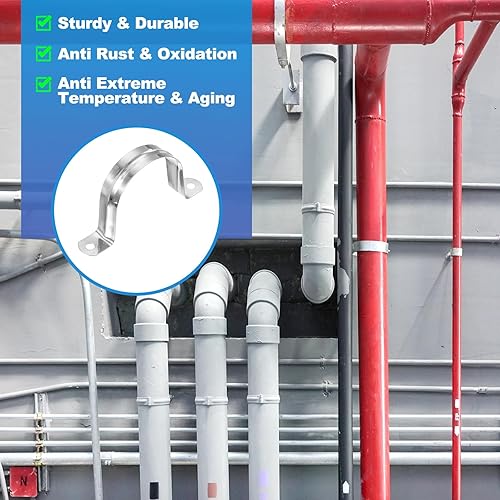 Miniatura 4 de PATIKIL Correa de tubo rígida de 2-14 pulgadas (2.244 in), 12 abrazaderas de conducto de acero inoxidable 304 con 2 agujeros en U, correa de tubo de