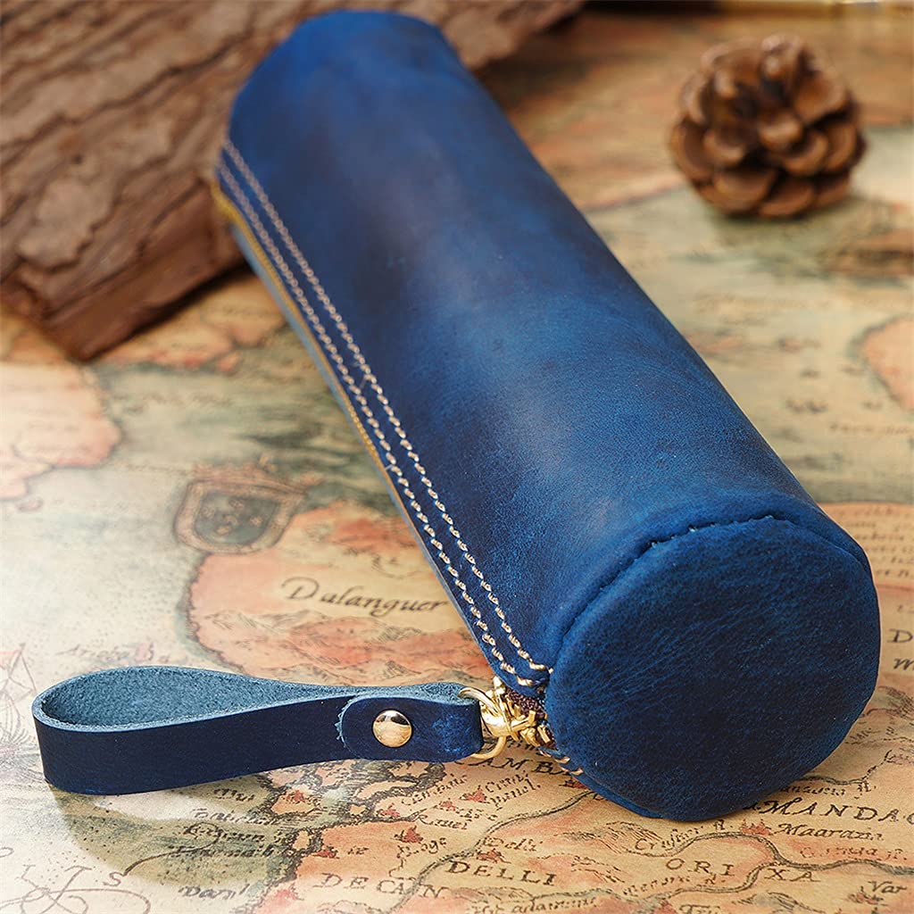 ACiyD Astuccio per Penne in Pelle di Vacchetta Vintage Astuccio per Penne con Cerniera ad Alta capacità Astuccio per Penne con Cerniera (C, 20,5 * 5,2 * 5,2 cm) (D 20,5 * 5,2 * 5,2 cm)