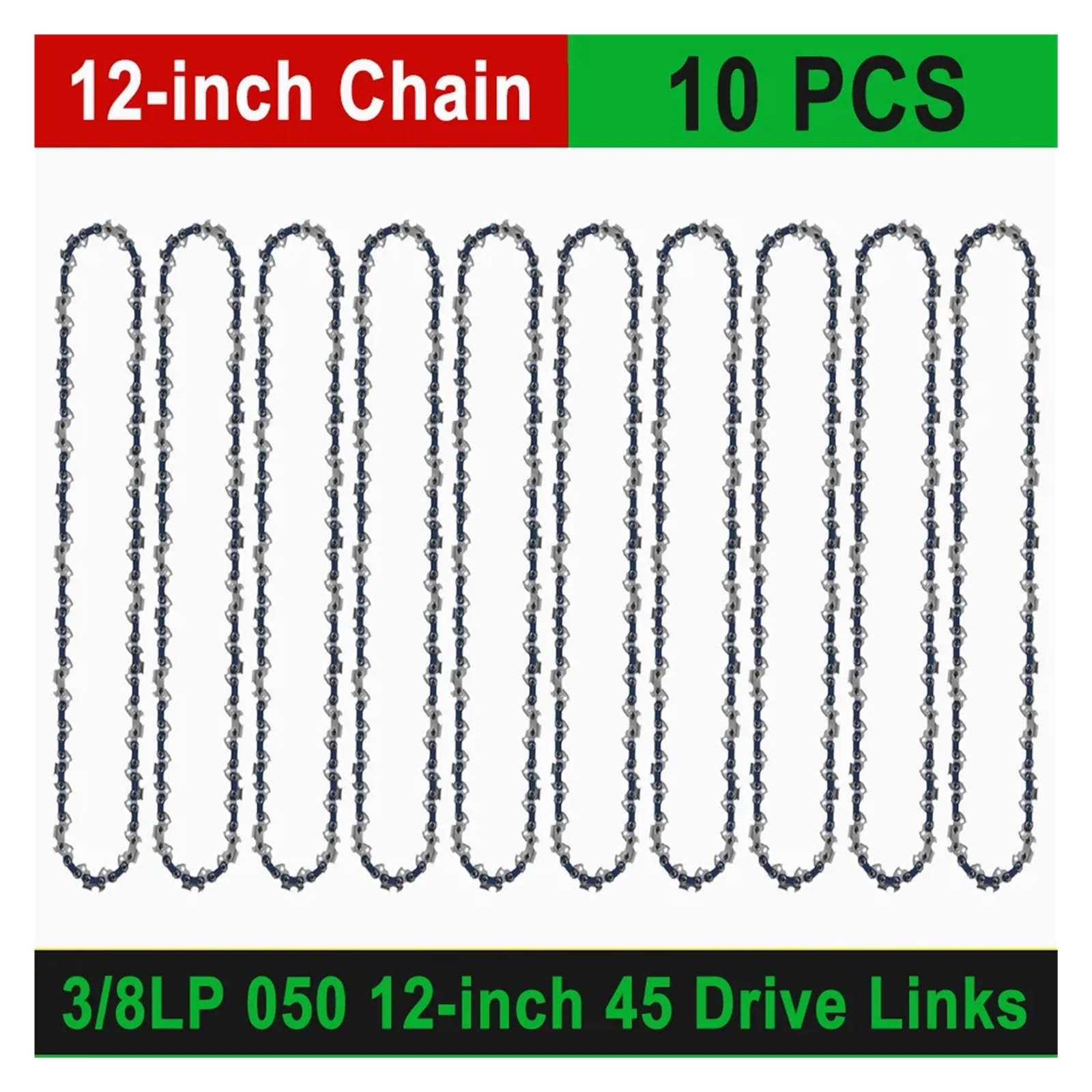 Sierra eléctrica LP de 12 pulgadas y 3/8, 45 eslabones transmisión, cadenas motosierra, hoja registro, cadena poda, accesorios for corte madera(10pcs 12-inch Chain)