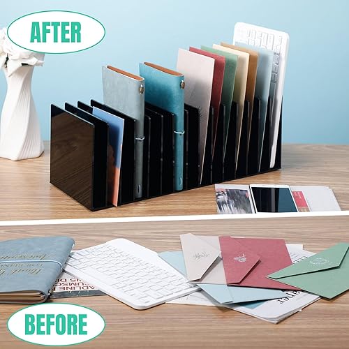 Miniatura 3 de Ctosree Organizador de archivos de acrílico para escritorio, soporte vertical para archivos, 15 compartimentos, clasificador de archivos de