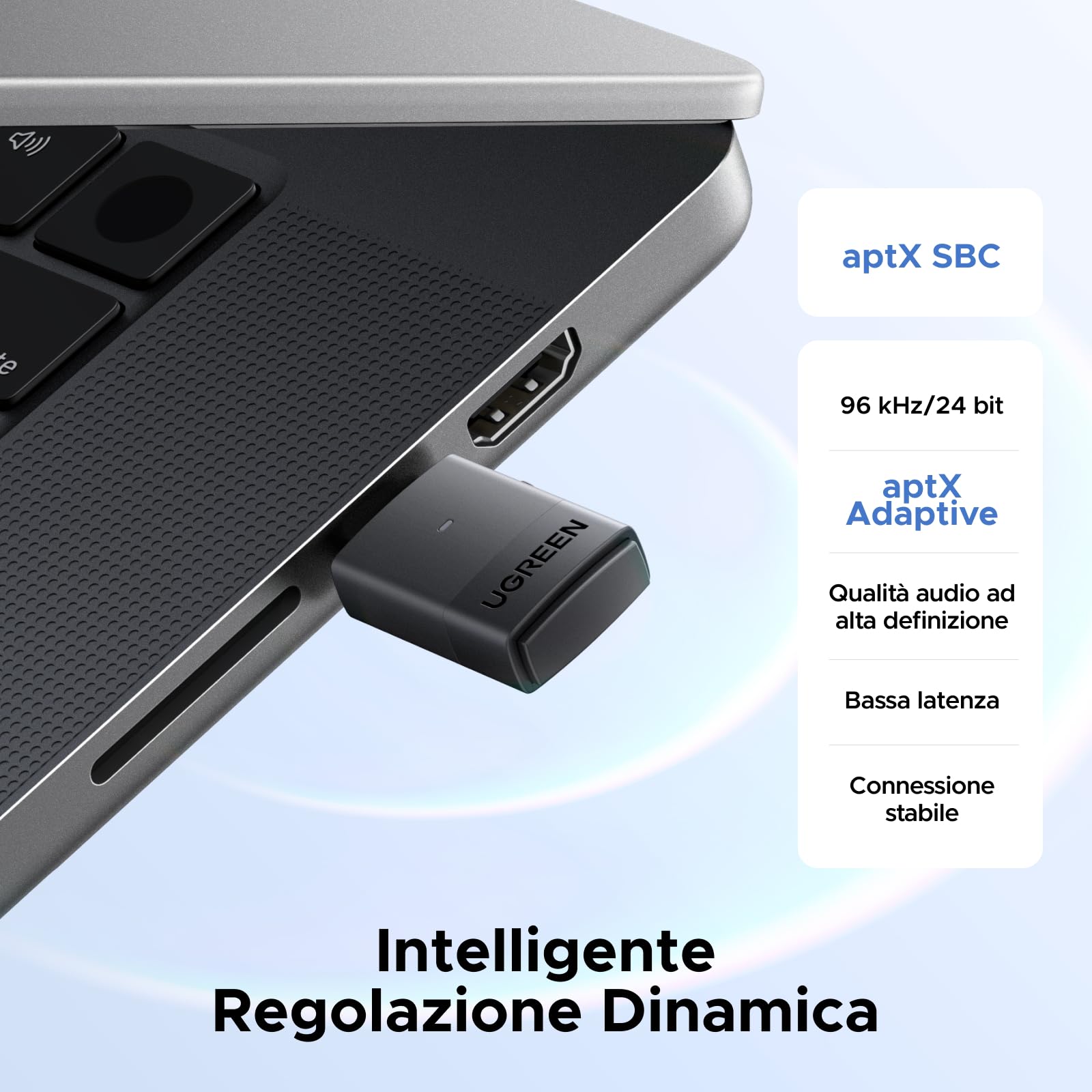 UGREEN LE Audio USB C Trasmettitore Bluetooth 6.0 Adattatore Audio aptX AD Supporta Auracast Unicast Adaptive HD Bassa Latenza Type C per Switch 2/Switch PS4 PS5 Pro Console di Gioco PC Mac Plug Play