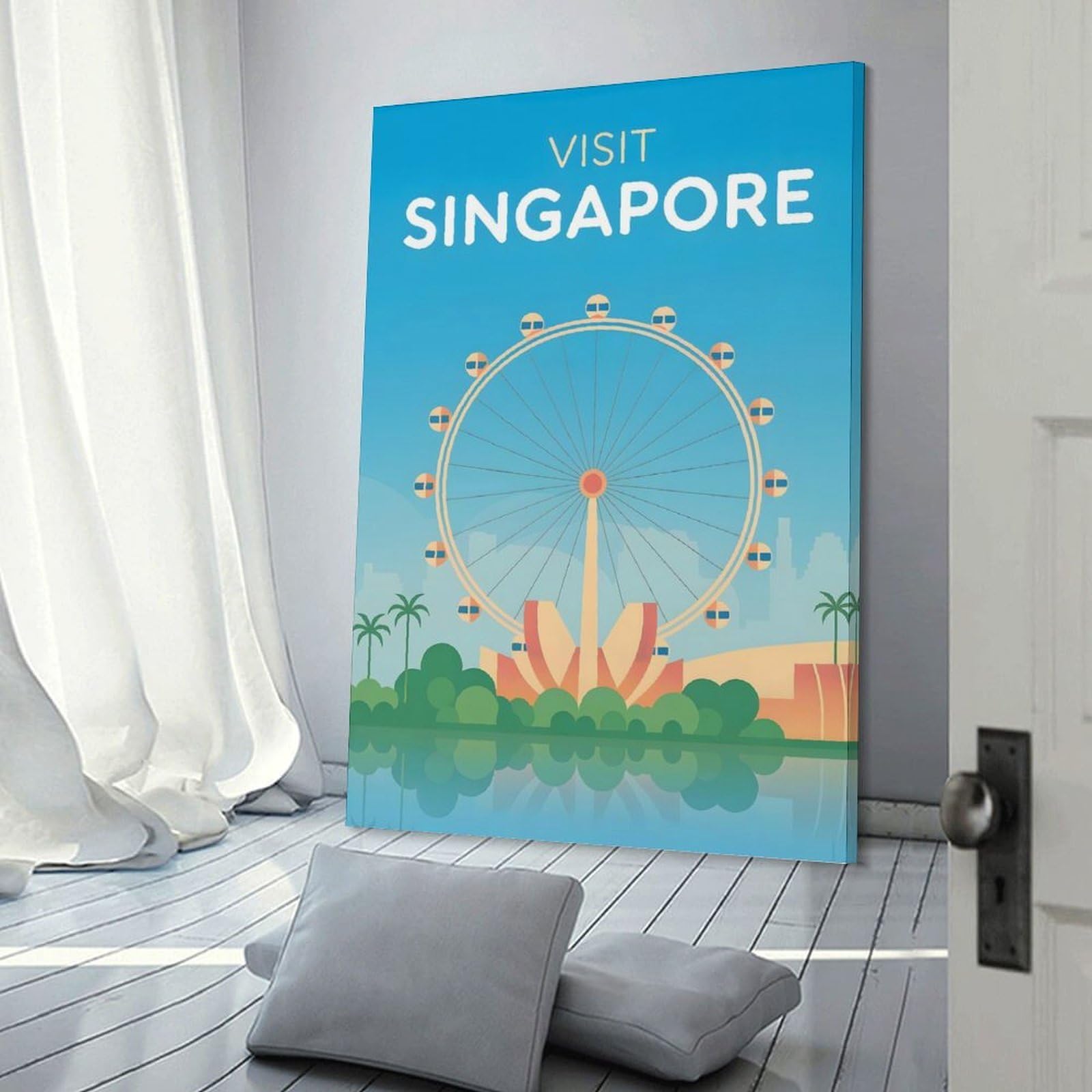 Junmoney Visit Singapore Travel Canvas Wall Decor 20x30inch(50x75cm), for Workspace Walls, Study Corners Or Bedrooms, Decorative Artwork for Productive Spaces