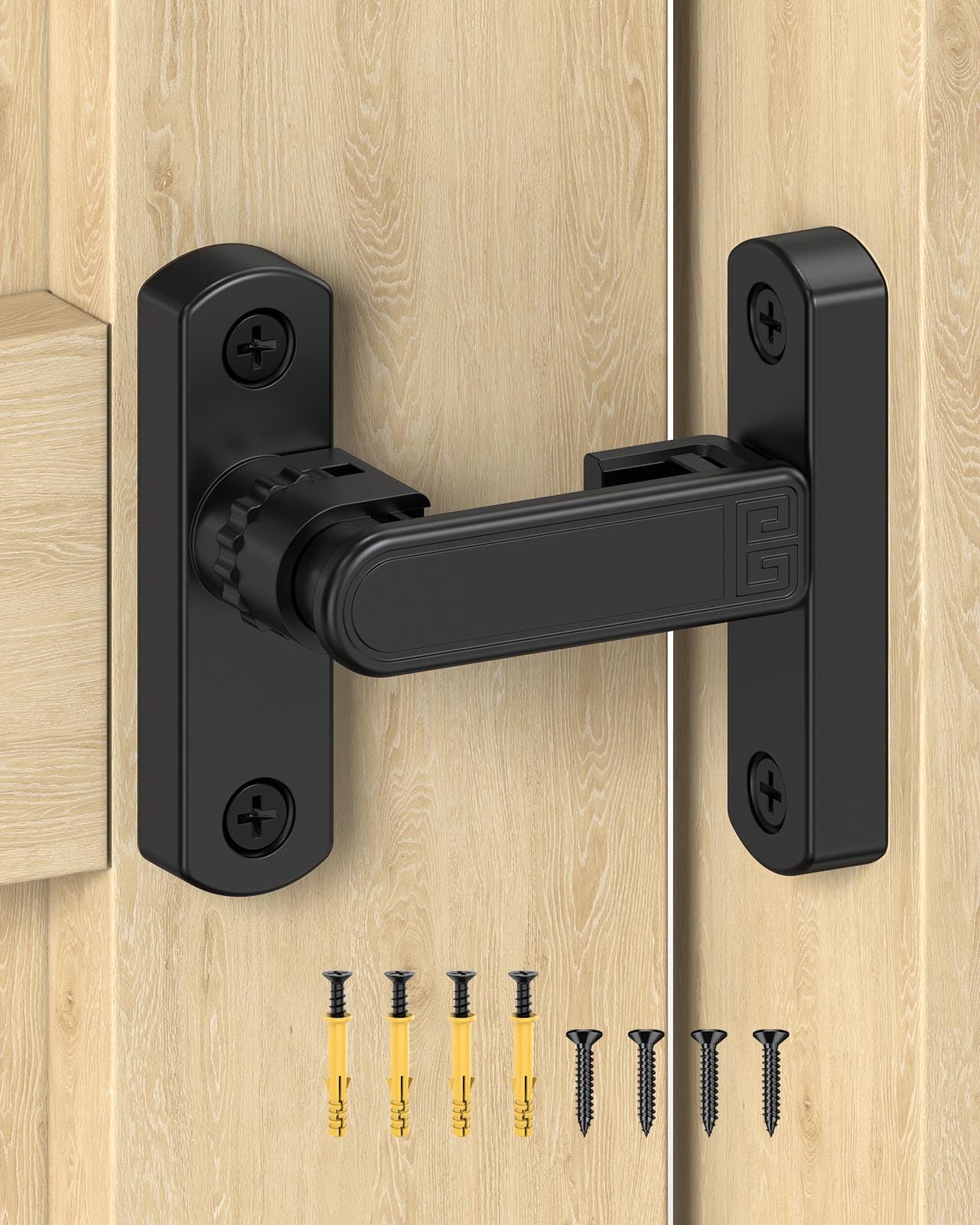 MeBantoo Adjustable Barn Door Locks, 90/180 Degree Sliding Door Latch, Protect Home Security Gate Latch for Bedroom, Barn, Cabinet, Garden, Fence (Black-1 Pc)