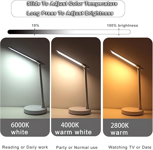 Miniatura 4 de Lámpara de escritorio, lámpara recargable inalámbrica LED, 2800K-6500K CCT luces de lectura de doble brazo oscilante para libros en la cama, lámpara