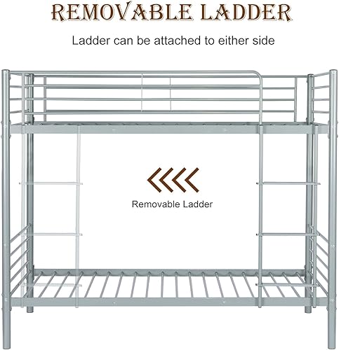 Miniatura 5 de Bonnlo Litera de metal individual sobre individual con riel de protección alta y escalón plano antideslizante, literas individuales para niños,