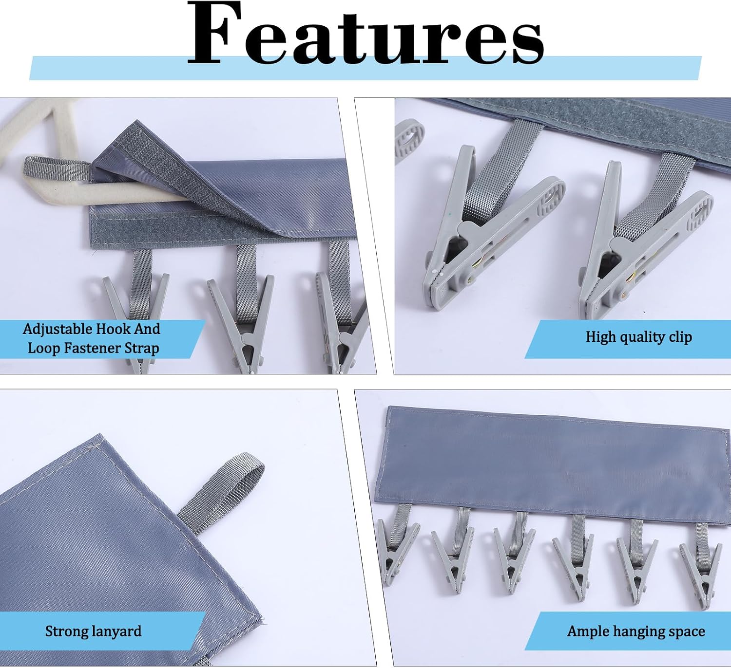 12Pcs Travel Hangers with Clips, Foldable Portable Clothespin 3 Colors 13in