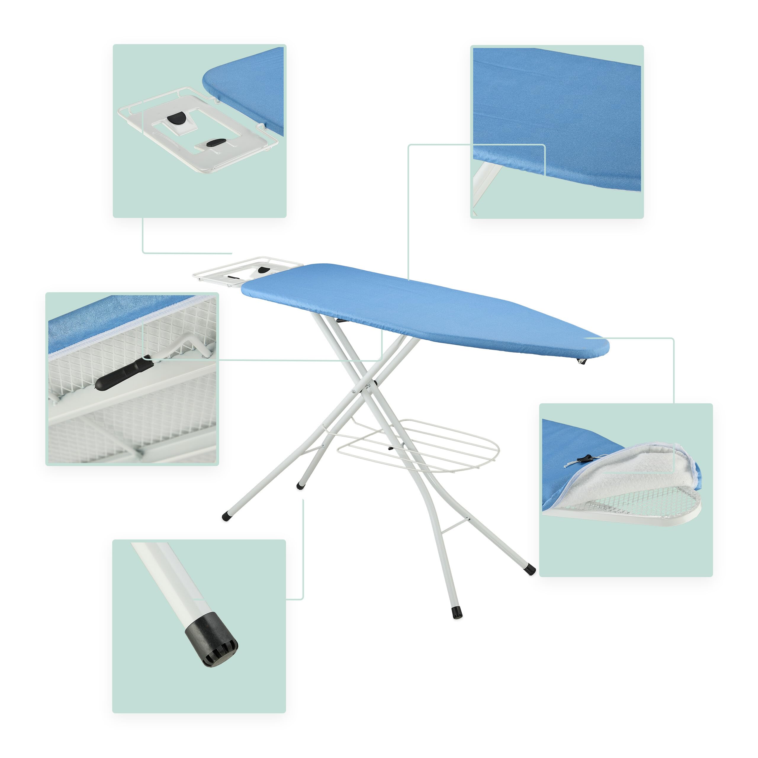 Relaxdays ASSE da Stiro Pieghevole, Tavolo Ferro a Vapore, Piano per Stirare Salvaspazio, 120x38 cm, Copriasse, Blu