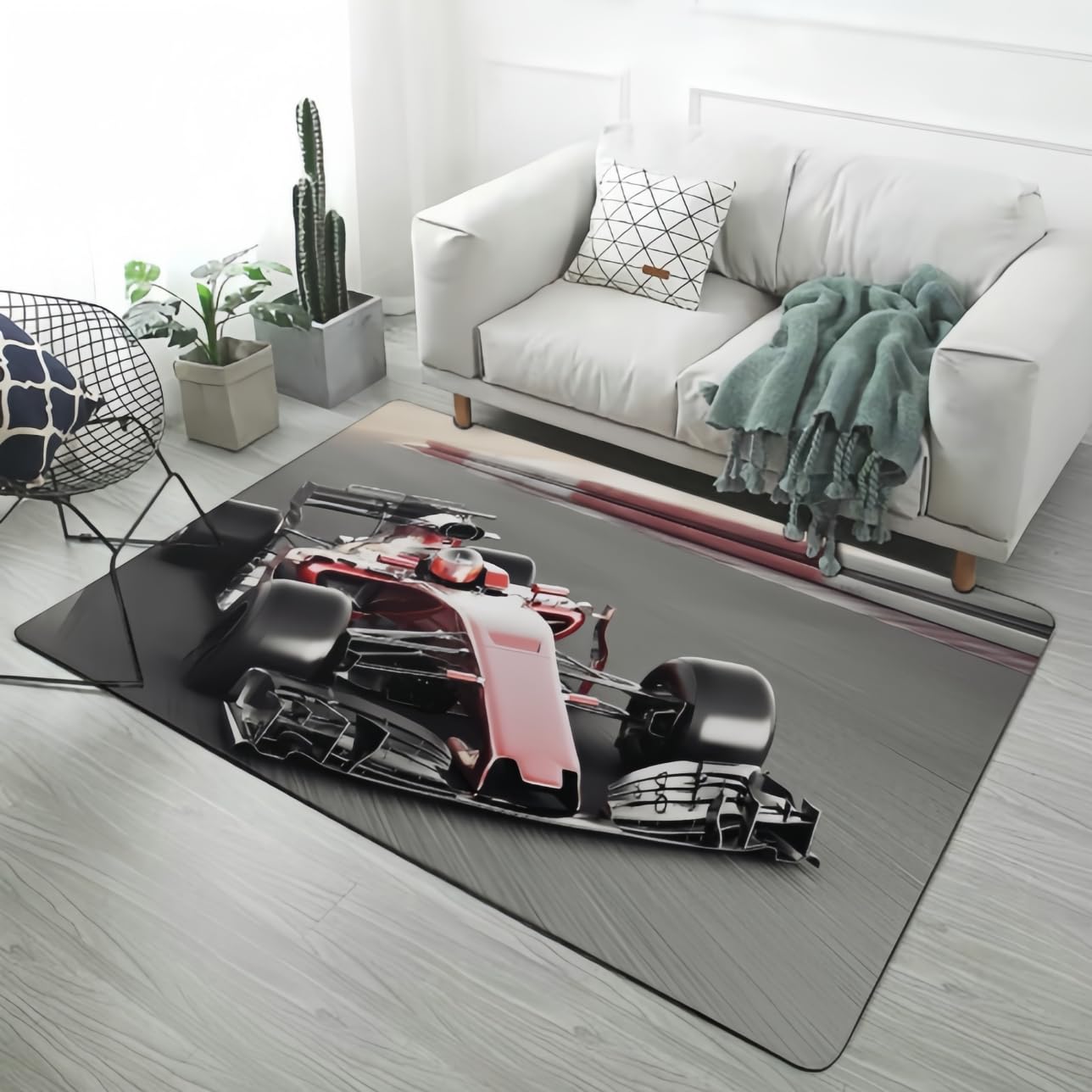 Cool Extreme Racing 3D Pattern Area Rug Beige Grey, Formula One Flannel Rug for Boys Teens, Kids Game Floor Mat, Large Living Room Rug Washable Home Decor Rug Bedside Carpet (Color 4,100x150 cm)