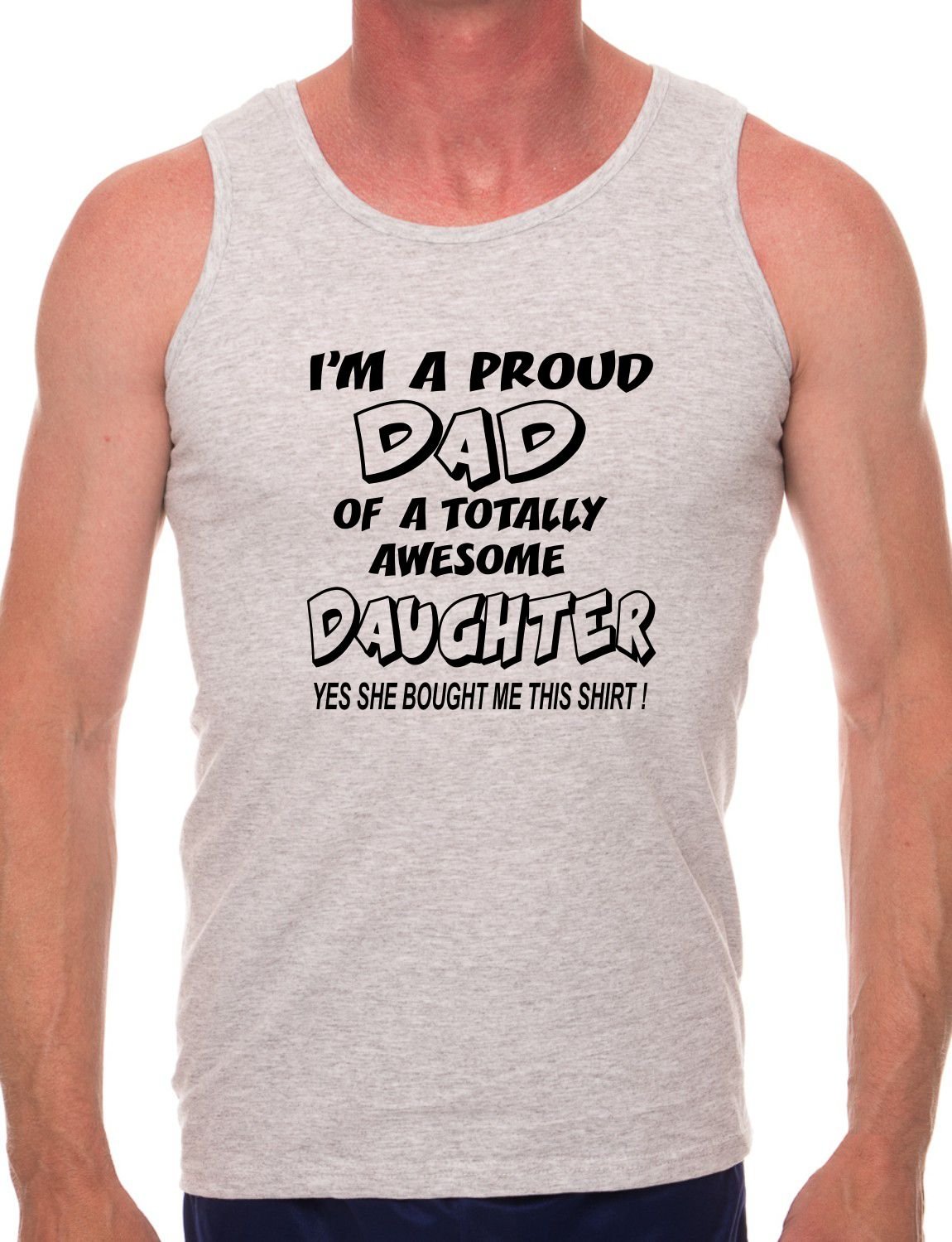 Proud Dad of Awesome Daughter Mens Vest Tank Gym Top XX-Large Sport Grey Black Text