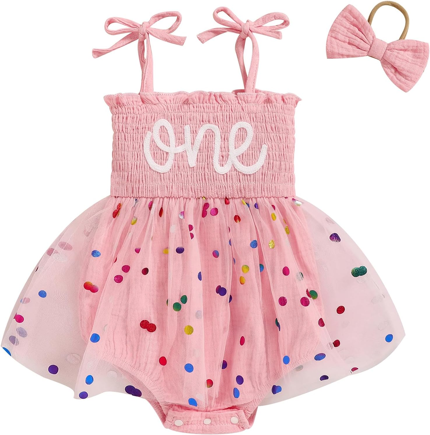 TITKKOP Baby Girl 1st Birthday Clothes One Year Old Tulle Romper Sleeveless Bodysuit Cake Smash Outfits