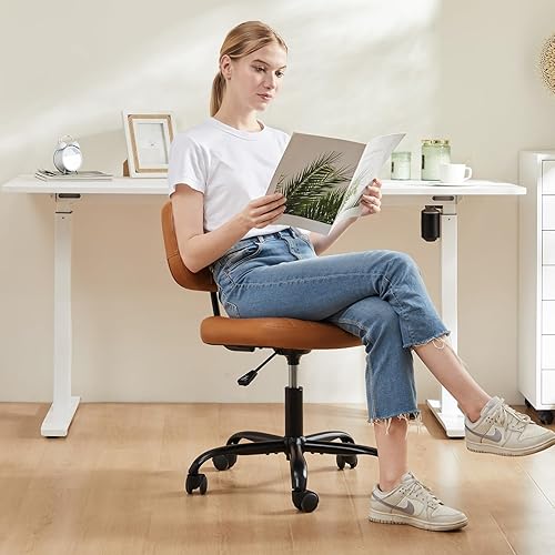 Miniatura 6 de NEWBULIG Silla de escritorio de oficina pequeña sin brazos con soporte lumbar de respaldo bajo, silla de tocador de computadora de piel sintética