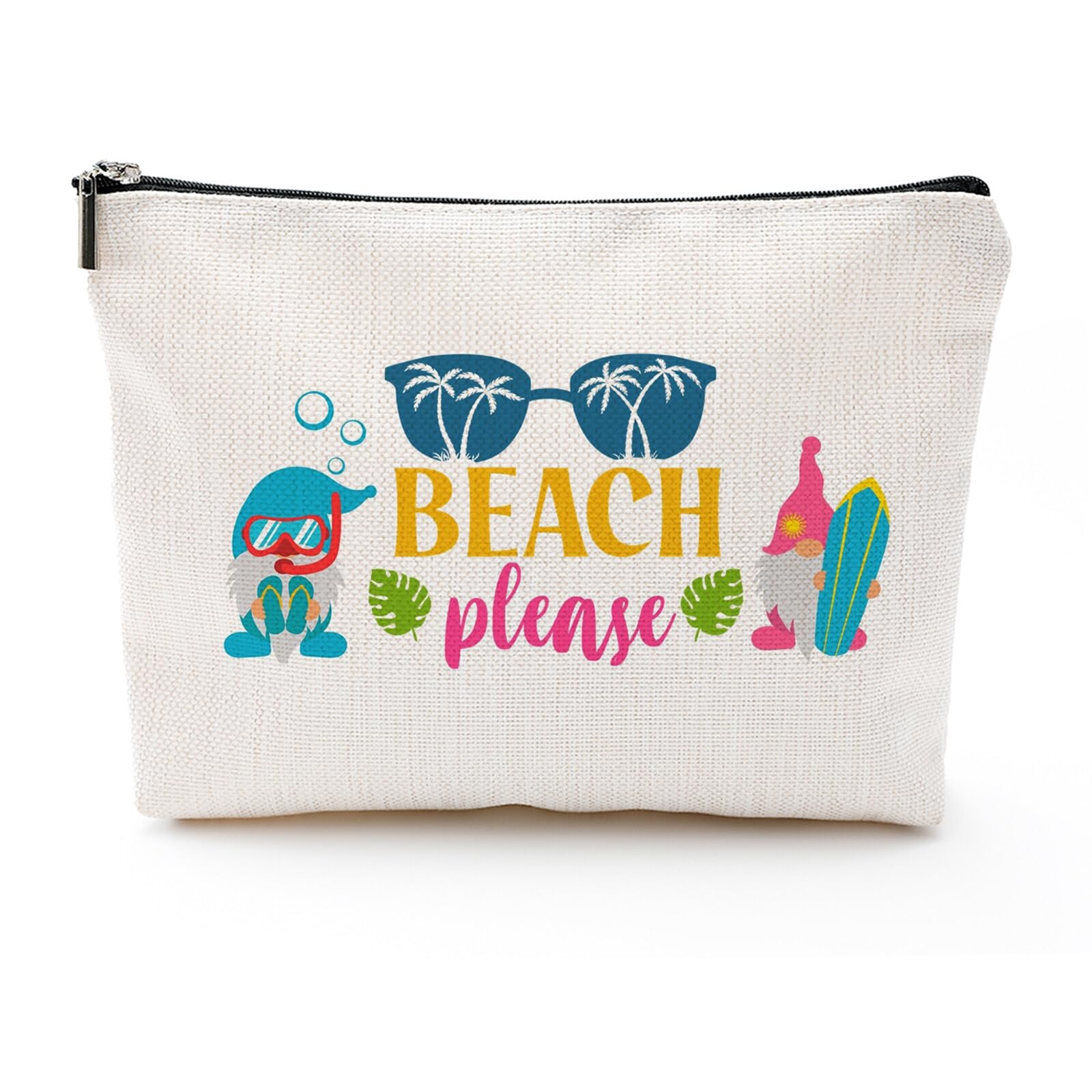 ZUYUROU Beach Makeup Bag for Women, Funny Travel Cosmetic Pouch, Beach Please Zipper Bag, Summer Vacation Gift, Tropical Aesthetic Bag for Girls, Best Escape Anyone Can Have Travel Organizer
