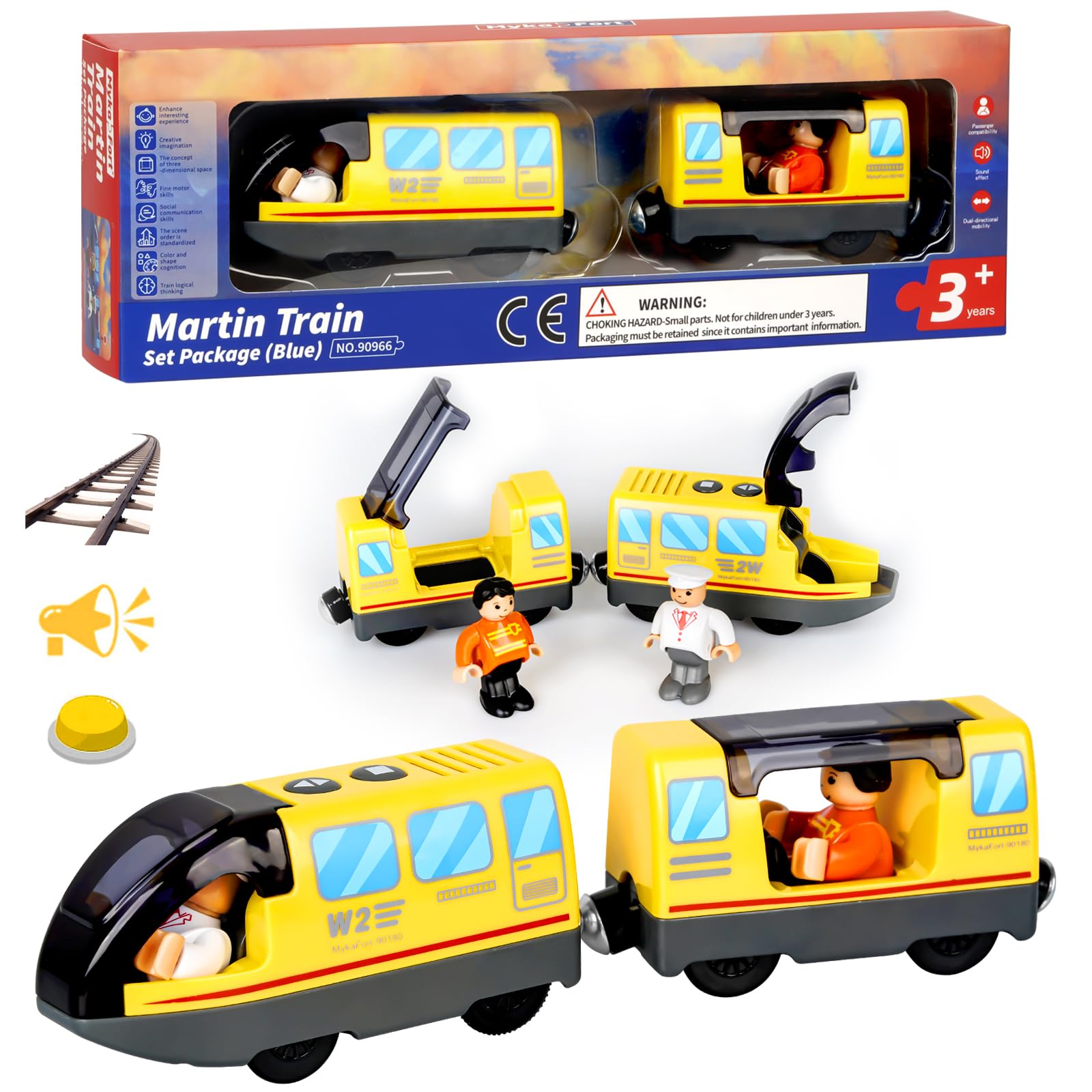 SGZIOO Elektrische Holzeisenbahn Für Kinder - Mit Magnetverbindung, Sound & Licht, Kompatibel Mit Thomas & Brio