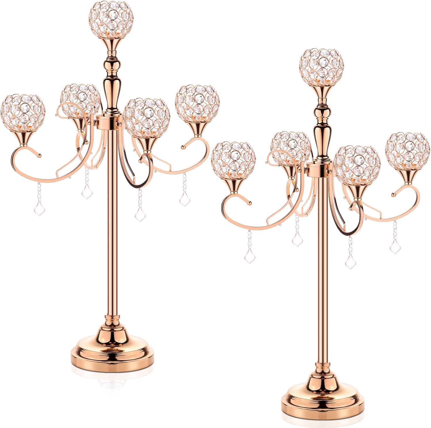 Hsei 2 Pack 5 Arms Gold Candelabra Centerpiece with Crystal Pendant 33 Inch Tall Floor Candle Holder Table Candelabra Stand Crystal Chandelier Candle Holder for Home Wedding Party Events Decoration Hsei 2 Pack 5 Arms Gold Candelabra Centerpiece with Crystal Pendant 33 Inch Tall Floor Candle Holder Table Candelabra Stand Crystal Chandelier Candle Holder for Home Wedding Party Events Decoration