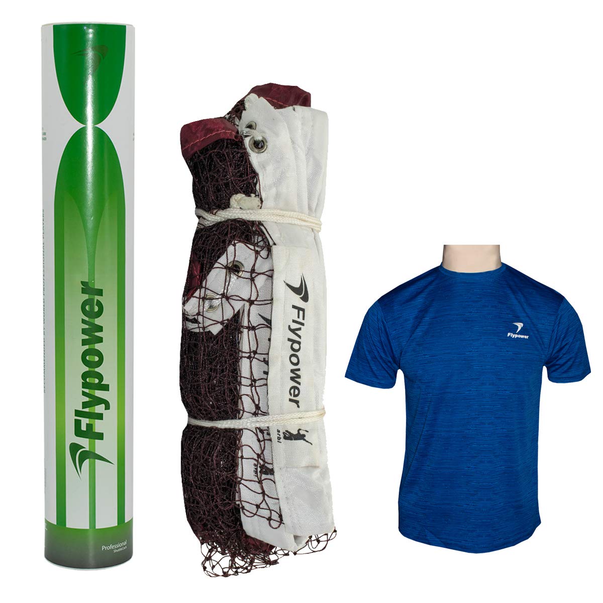 Badminton Feather Shuttle Cock Green with NET 850 MEHROON and T-Shirt R-Neck Blue Size M-image-23