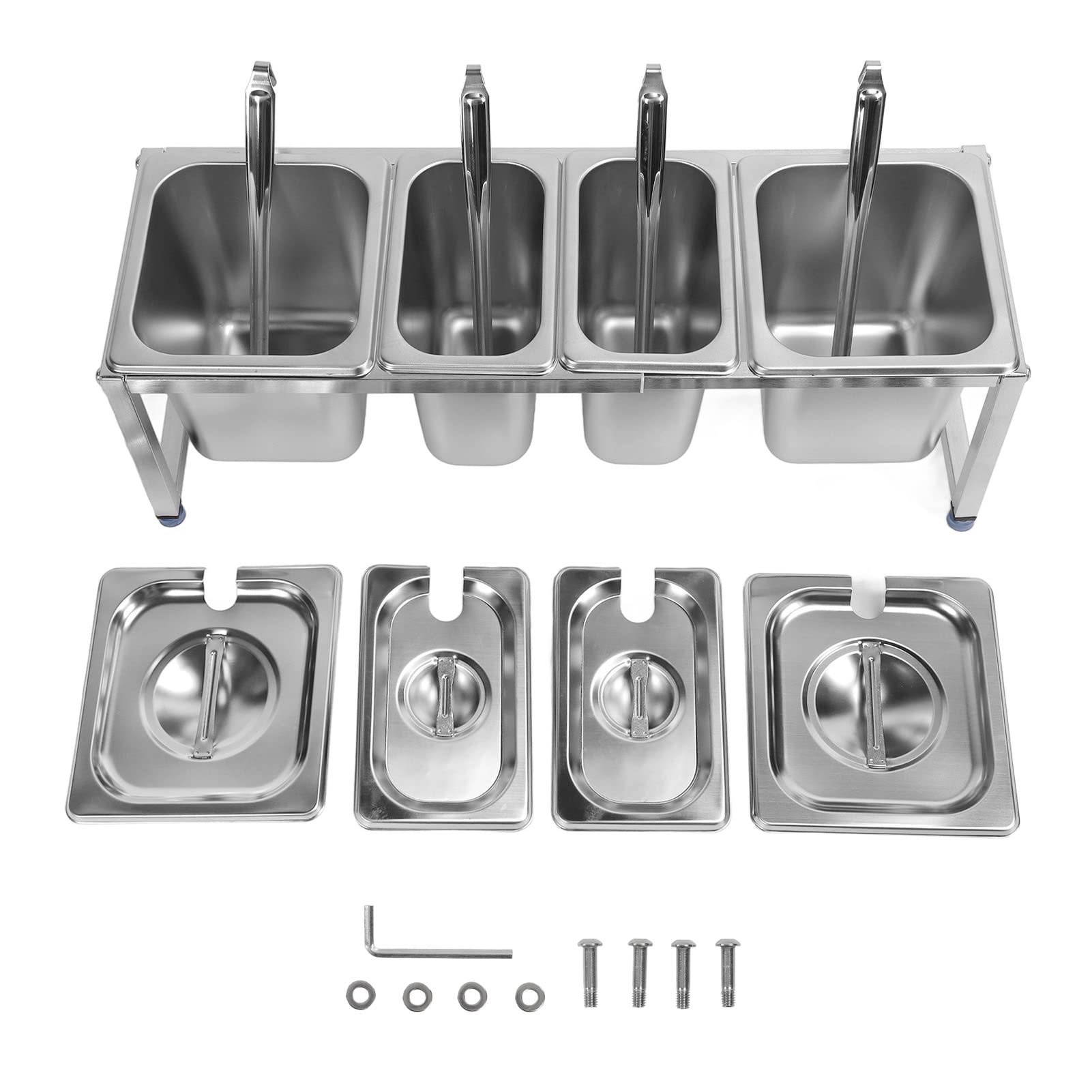 Fdit Condiment Dispenser Rack, Stainless Steel Telescopic Jam Pot with Holder, Mirror Polished Design, Rounded Corners, Stand for Jam Basin (No.3 2pcs 2.2L 2pcs 1.6L)