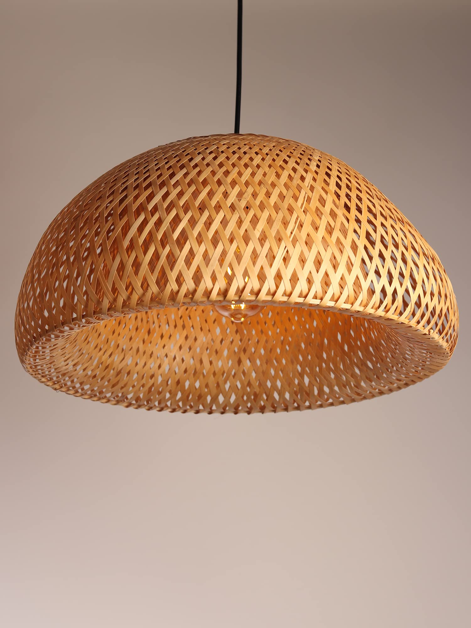 Habere India-All The Cultures Fabricating India Bamboo Lampshade | Bamboo Pendant Lamp | Cane Lampshade | Rattan Lamp Shade | Bamboo Hanging Lamps (Diameter 45 CM, Height 23 CM)