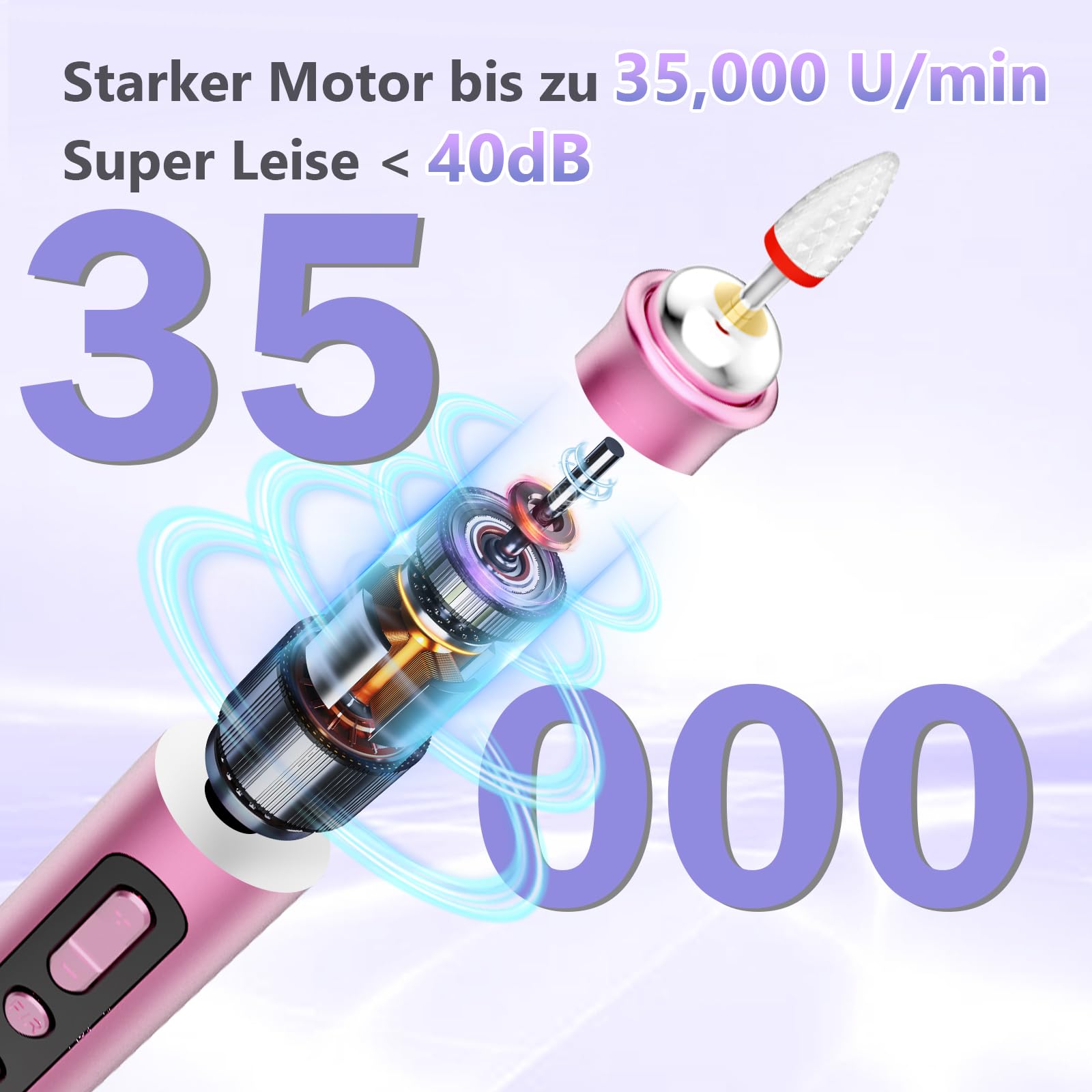 POFIBO Nagelfräser Kabellose 35000 U/Min Nagelfräser für Gelnägel - Professioneller Nail Drill für Gel- und Acrylnägel, Elektrische Nagelfeile mit Verstellbarer Geschwindigkeit für Maniküre Pediküre