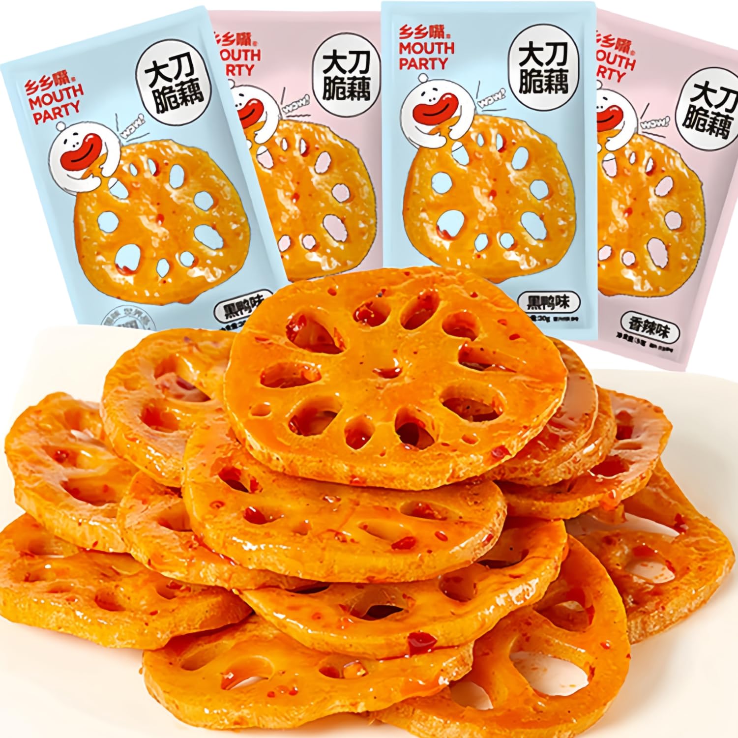 WSYLS-Fette croccanti di radice di loto, sapori piccanti e di anatra nera, 30 g/confezione*4 confezioni, snack asiatici, autentico sapore cinese