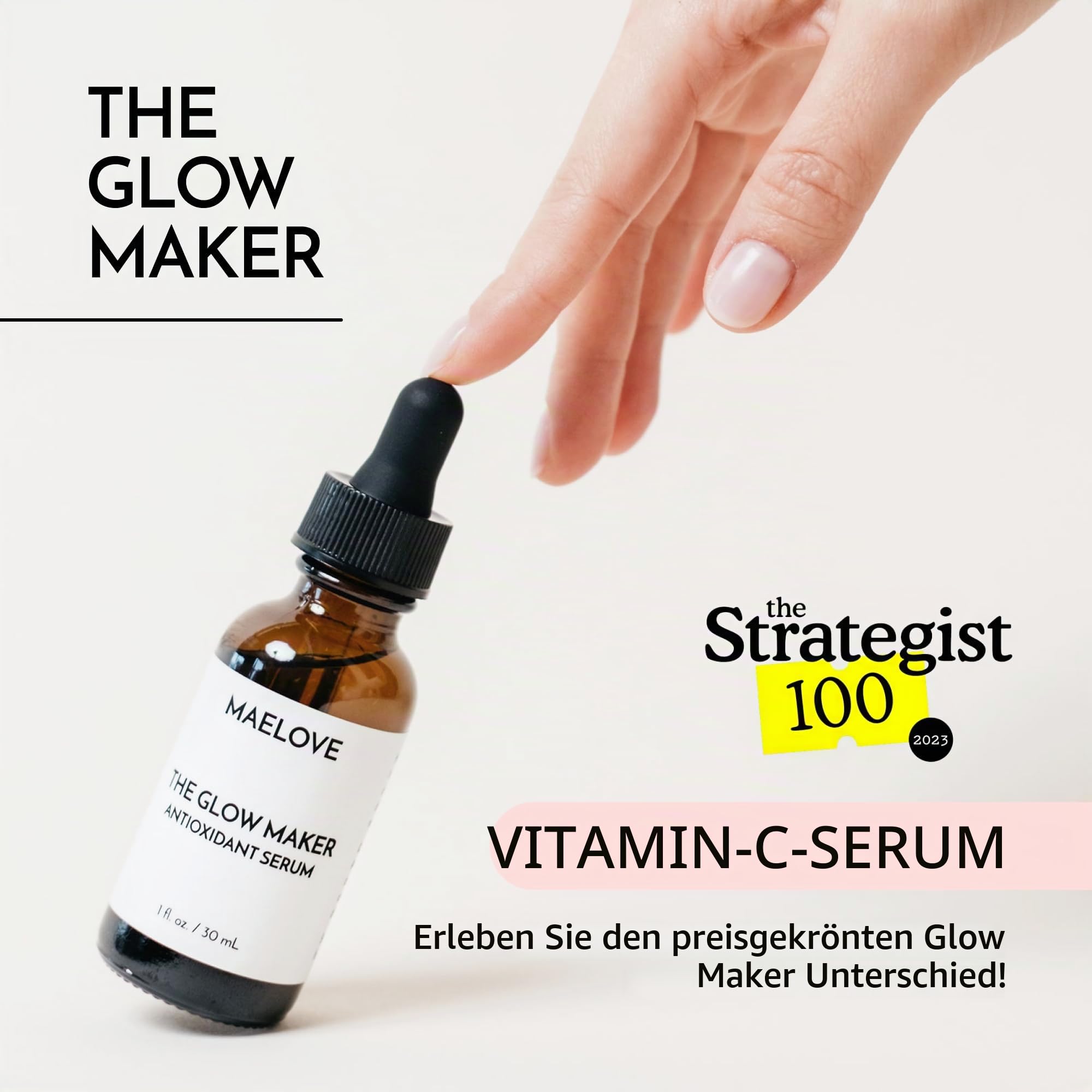 Glow Maker Vitamin-C-Serum mit Vitaminen C, E, Ferulasäure und Hyaluronsäure, ohne Duft, preisgekröntes Highlighter- und Feuchtigkeitsspendendes Gesichtsserum, 50 ml