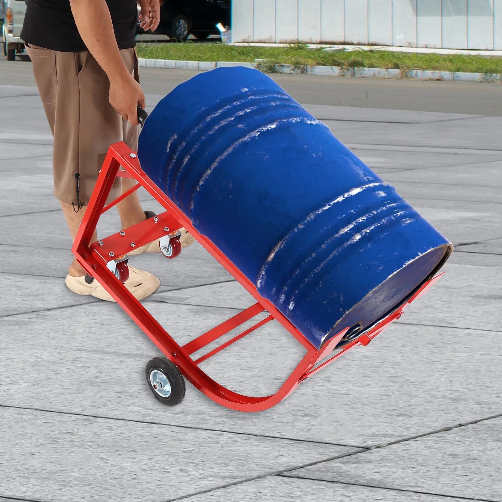 Supporto per tamburo con ruote, supporto mobile in acciaio resistente, per officina e magazzino, supporta fino a 272 kg di capacità