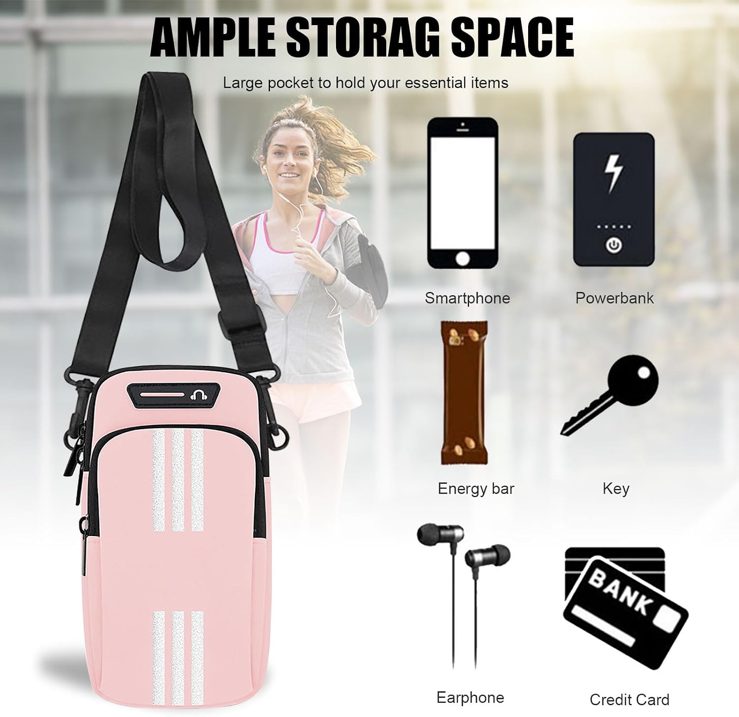 Phone Holder for Running Armband Cell Phone Crossbody Bags for Women Kids,iPhone 17 16 15 14 13 12 11 Pro Max Xs 16e Xr X Plus SE Mini Pouch,Galaxy S26 S25 S24 Ultra Note 20 Key Arm Bag Bands image 3