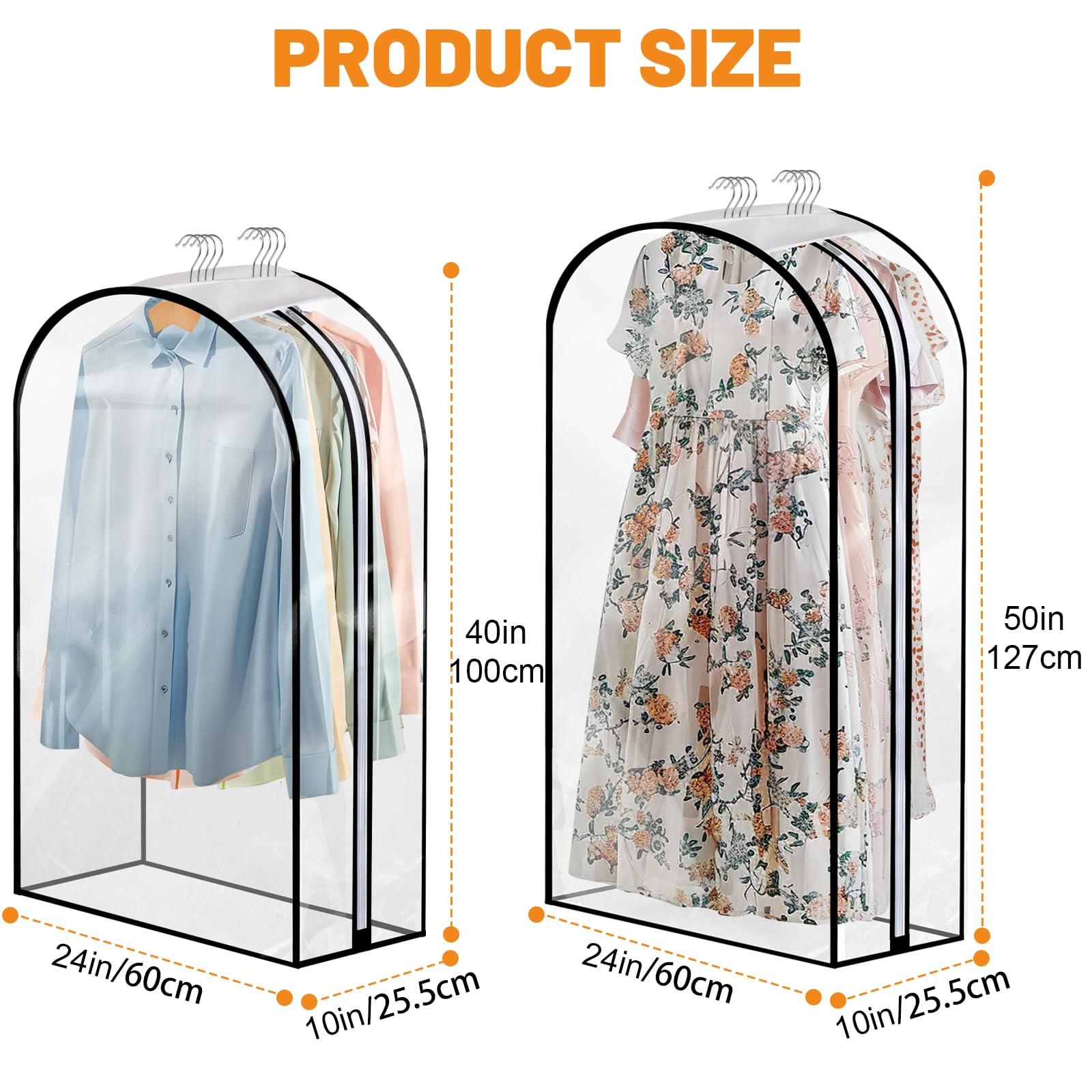 4 Pack Full Clear Garment Bags (40&50"), Clothes Covers with 10" Gusseted, Transparent Bags for Hanging Clothes Suit Bags - Image 2