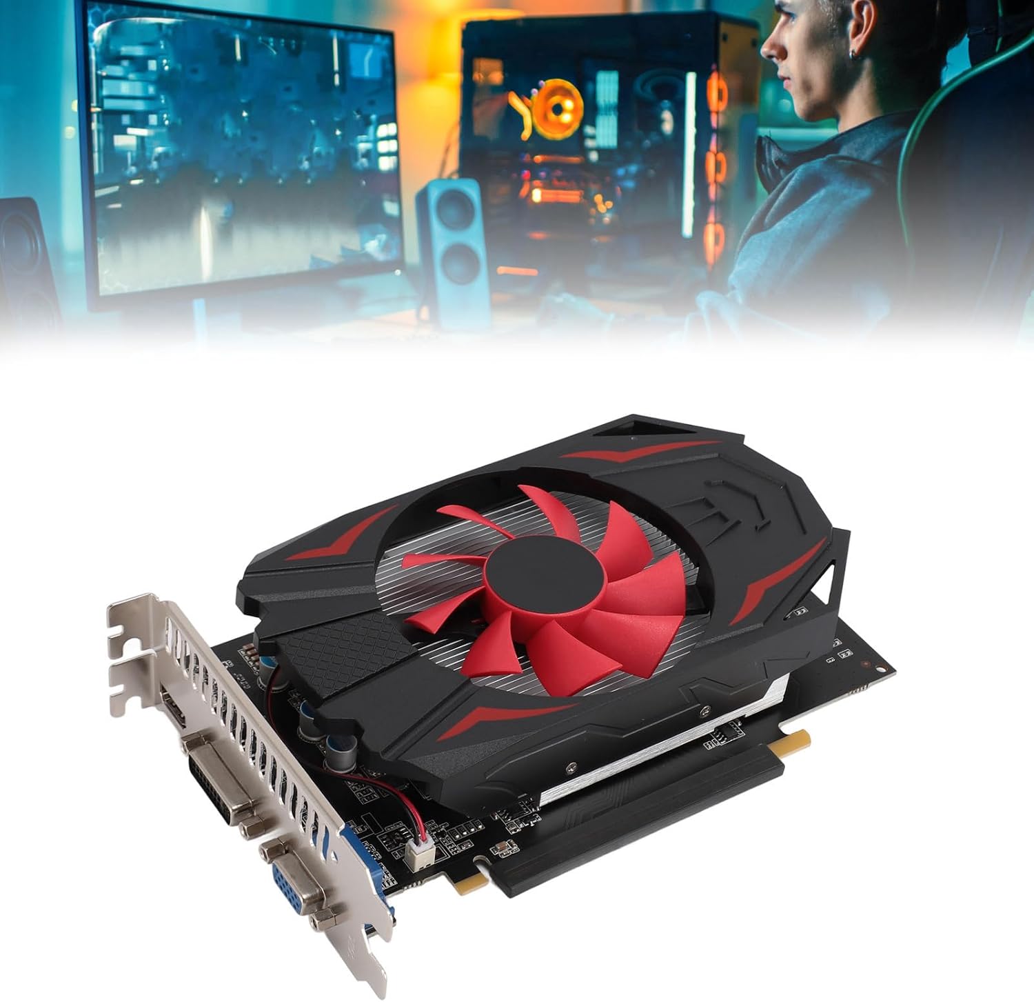 GTX1050 Gaming Graphics Card, 2GB DDR5 128bit Computer Graphics Card 2560x1600, PCIE 2.0 X16 Desktop PC Graphics Video Card with Single Fans, Low Noise and Quiet Work