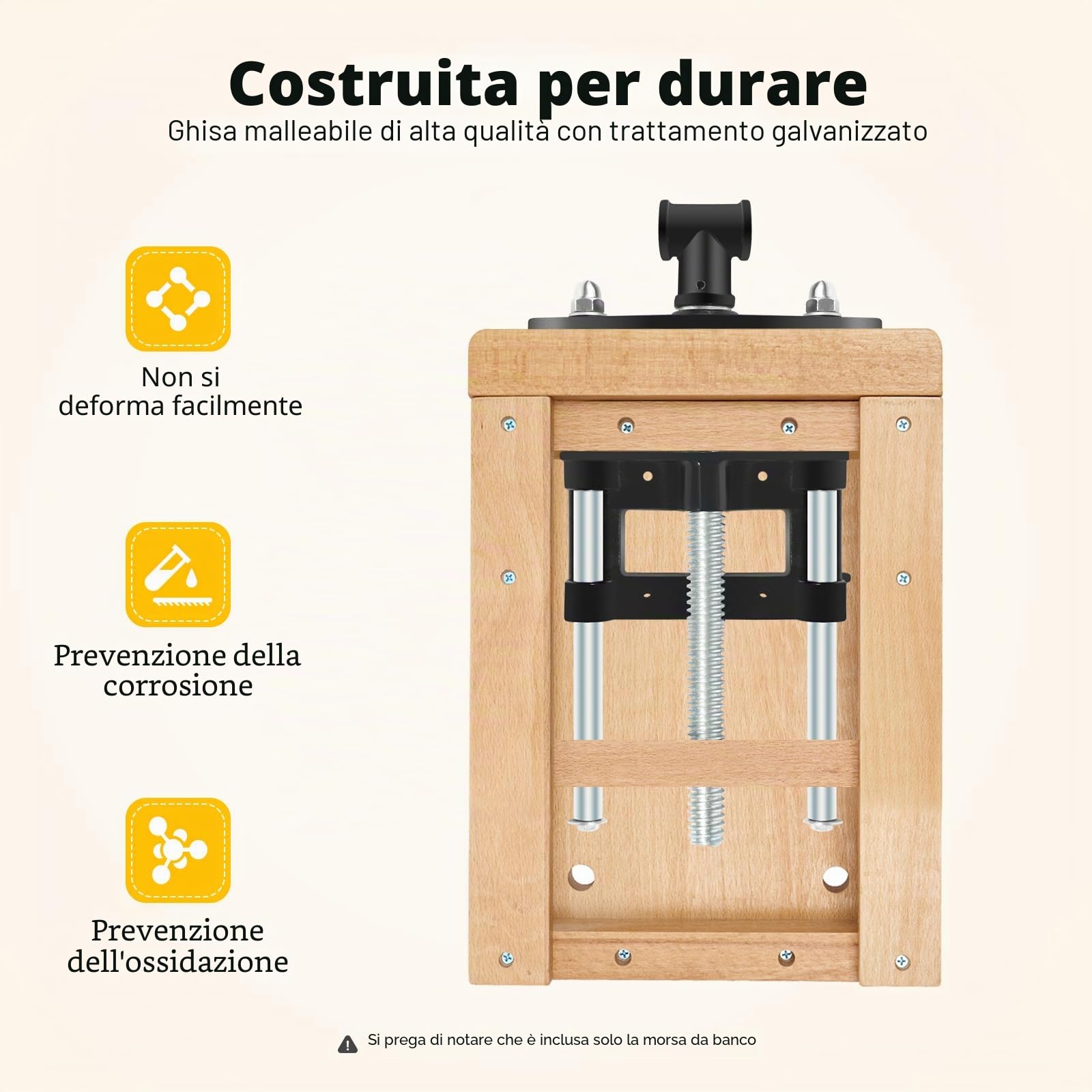 Morsa per legno a morsetto anteriore per falegnameria, falegnameria, fai da te, officina, con distanza centrale di 15 cm, 20 kg, portata massima: 5,3 kg, peso: nero e argento