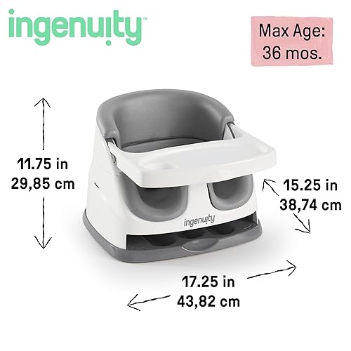 Miniatura 33 de Ingenuity Baby Base 2 en 1 - Asiento elevador y de piso para bebés, asiento para alimentación, con bandeja de autoalmacenamiento, gris topo