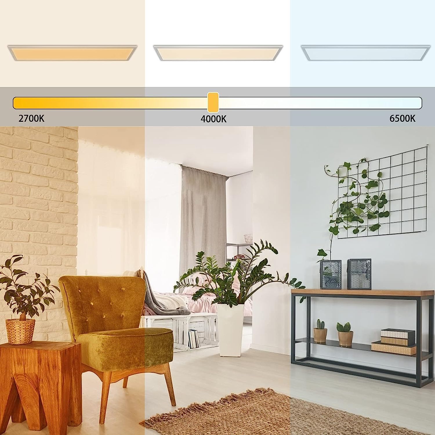 Dimmbar LED Deckenleuchte Panel 120x30 cm mit Fernbedienung, 2 Stück, 40W 3200LM Deckenlampe Starkes Licht, Warm/Natur/Kalt Weiß Licht Ultra Dünne Flach Beleuchtung für Büro Werkstatt Wohnzimmer
