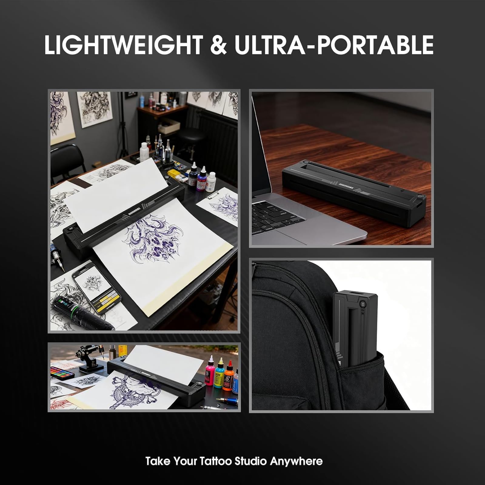 Dragonhawk L3 Tattoo Maschine Set, Kabellose Tätowiermaschine Mit 2.4-4.2mm Hublänge Und 2000mAh Batterien, Stencil Nadeldrucker, 20 Stück Tätowier-Kartuschennadeln Für Anfänger Und Künstler