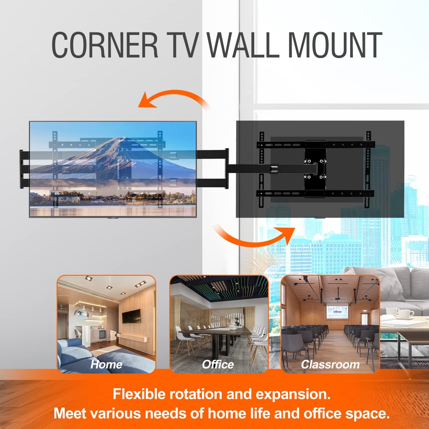Ginkgo Long Arm Articulating TV Wall Mount for 37-75 Inch TVs, 47' Extra Long Full Motion Mount, Corner Swivel & Tilt Fits, Max VESA 600x400mm, 99 lbs. Loading, 16',18' Studs